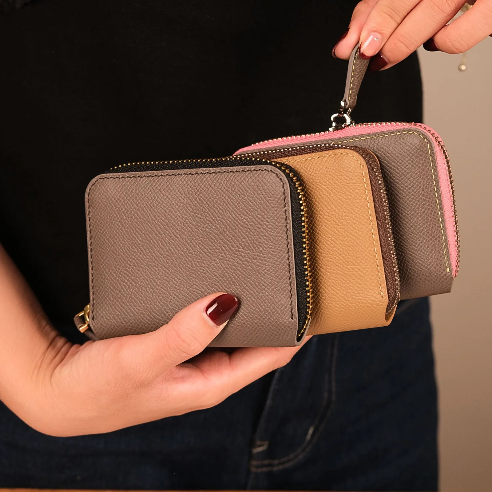 Ví zipper - Da Bê Epsom - 3 màu - Hình 2