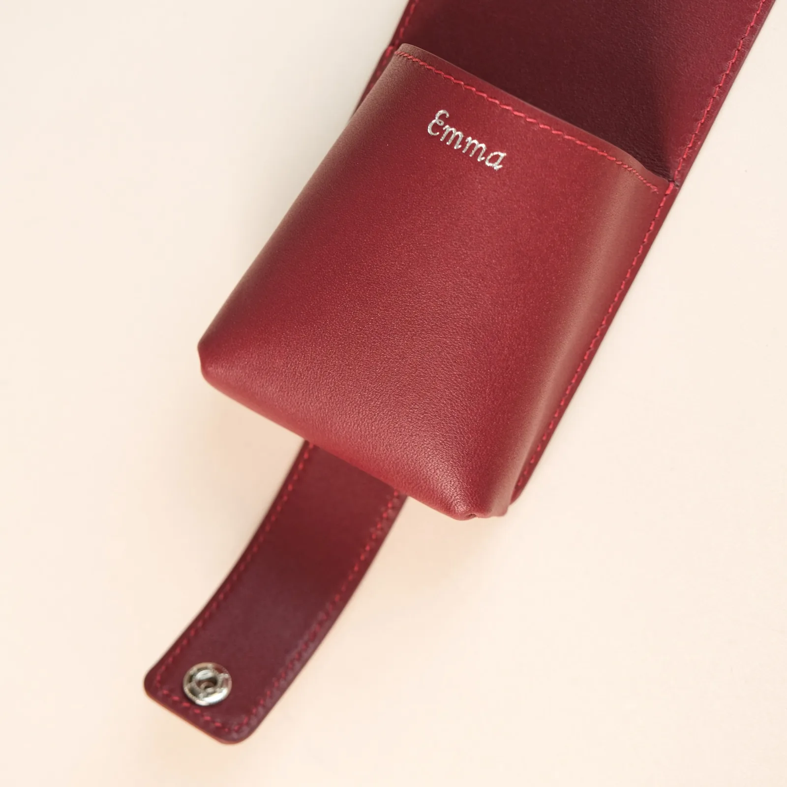 Ảnh Hộp da đựng 3 thỏi son kèm gương màu đỏ đô - Koi Leather