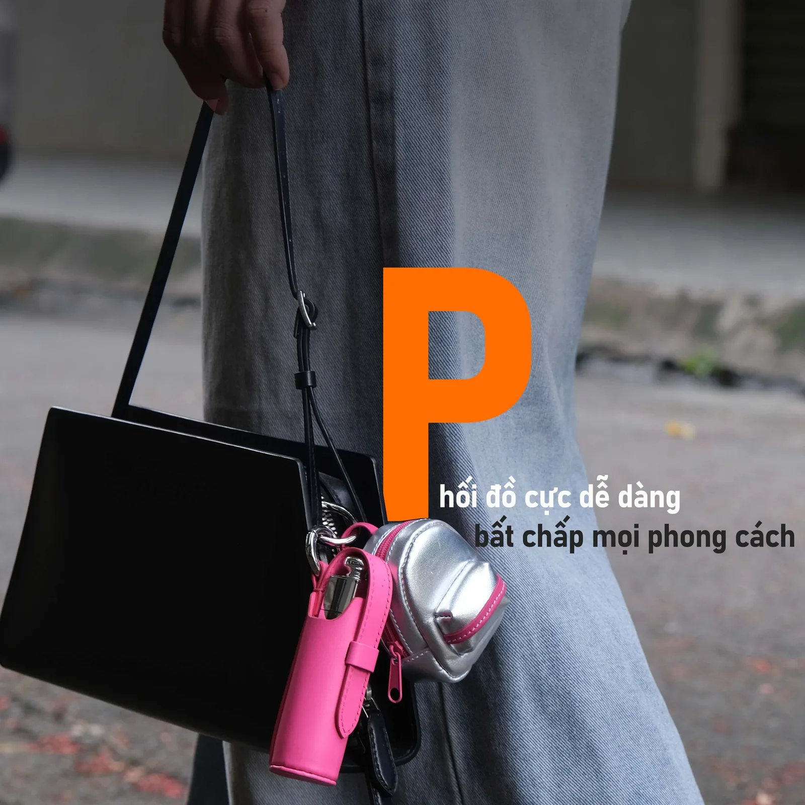 Ảnh Lifestyle Charm đeo túi dáng balo mini da bò ánh bạc - Koi Leather