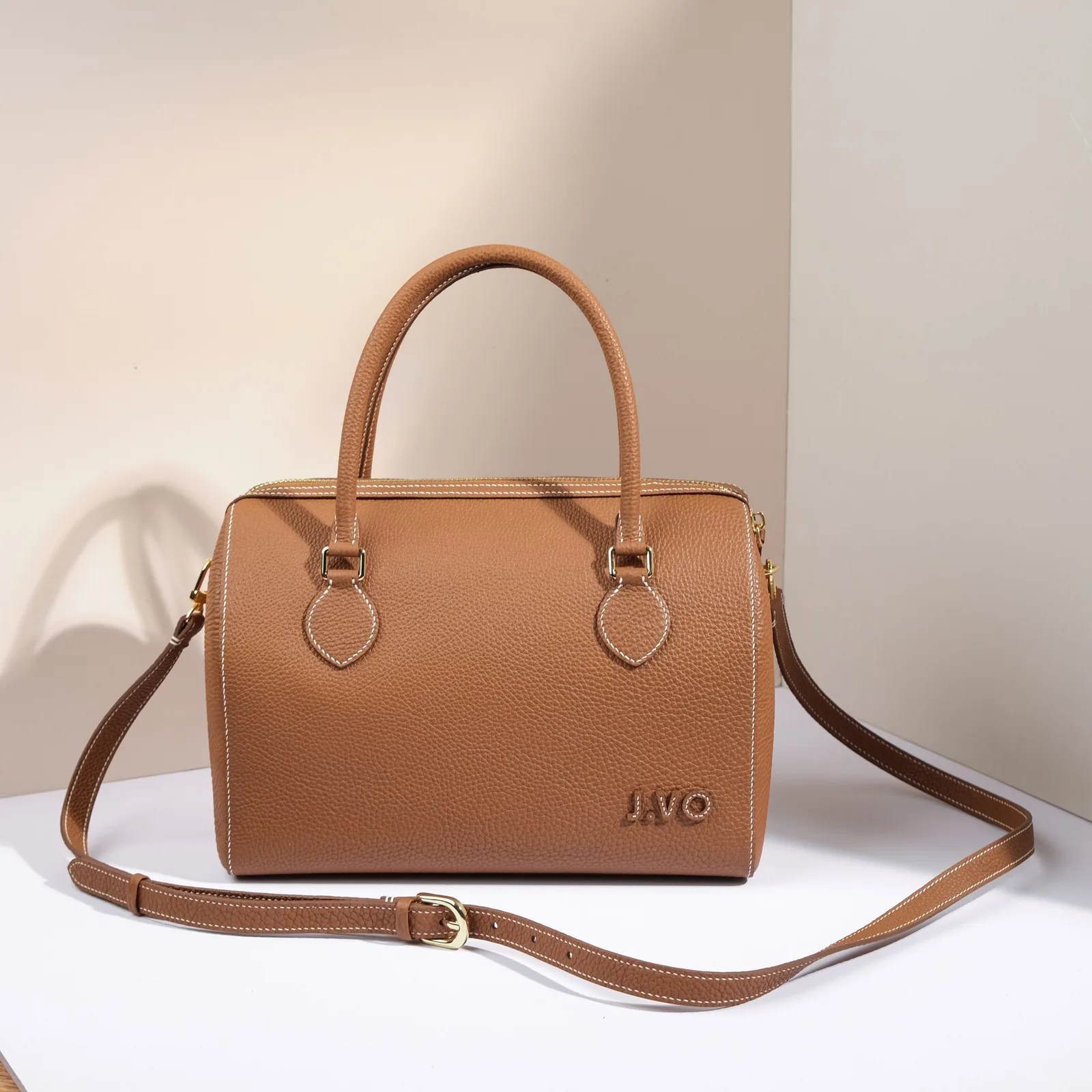Ảnh Studio Túi xách da Togo dáng túi trống màu Gold có quai đeo - Koi Leather