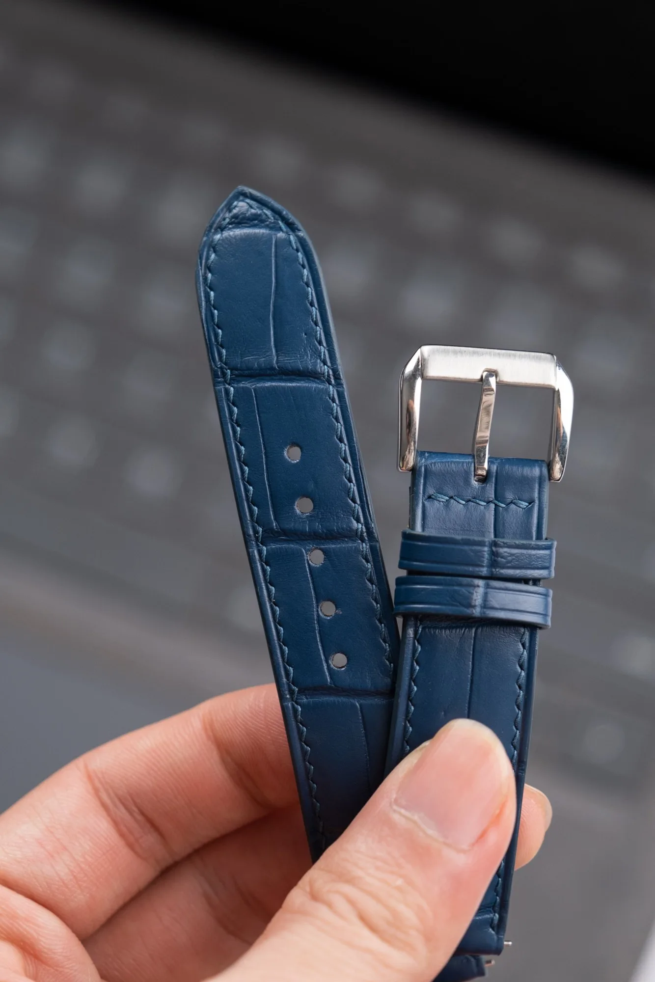 Ảnh Lifestyle Dây đồng hồ da cá sấu màu xanh navy - Koi Leather