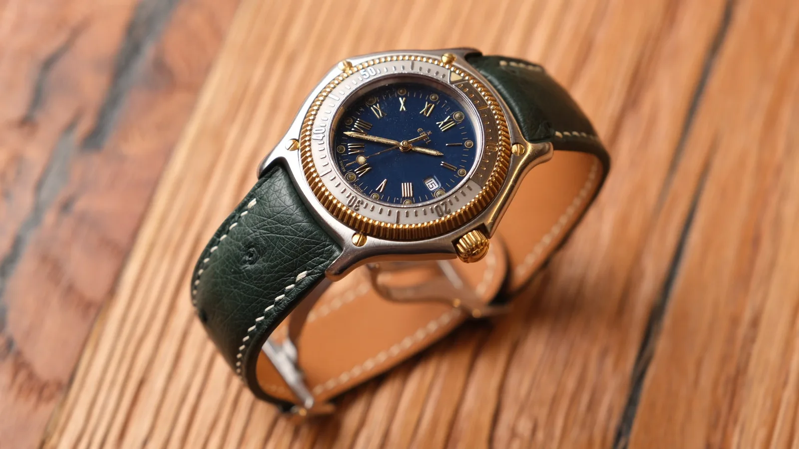 Ảnh Studio Dây đồng hồ da đà điểu màu xanh lá cho Ebel - Koi Leather