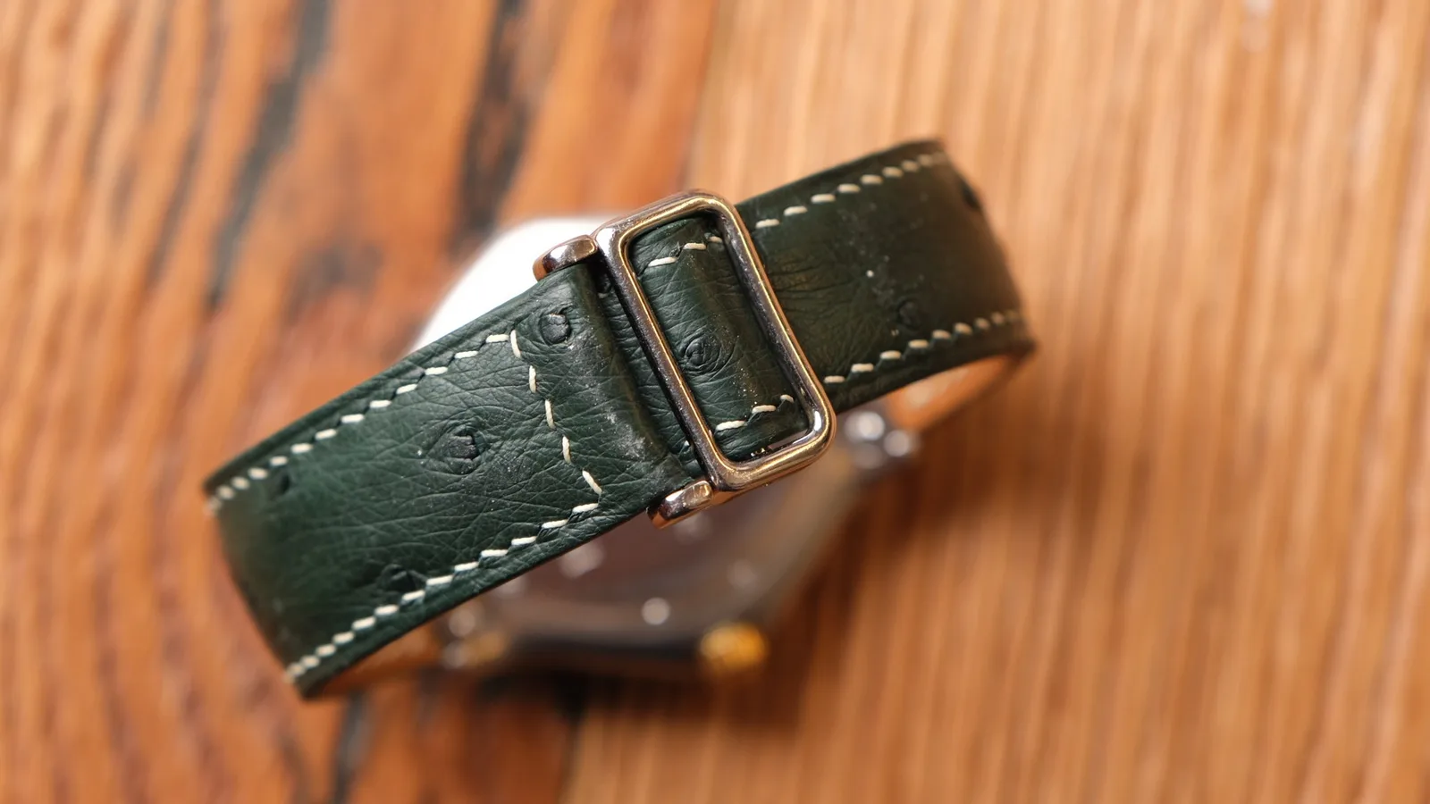 Ảnh Studio Dây đồng hồ da đà điểu màu xanh lá cho Ebel - Koi Leather