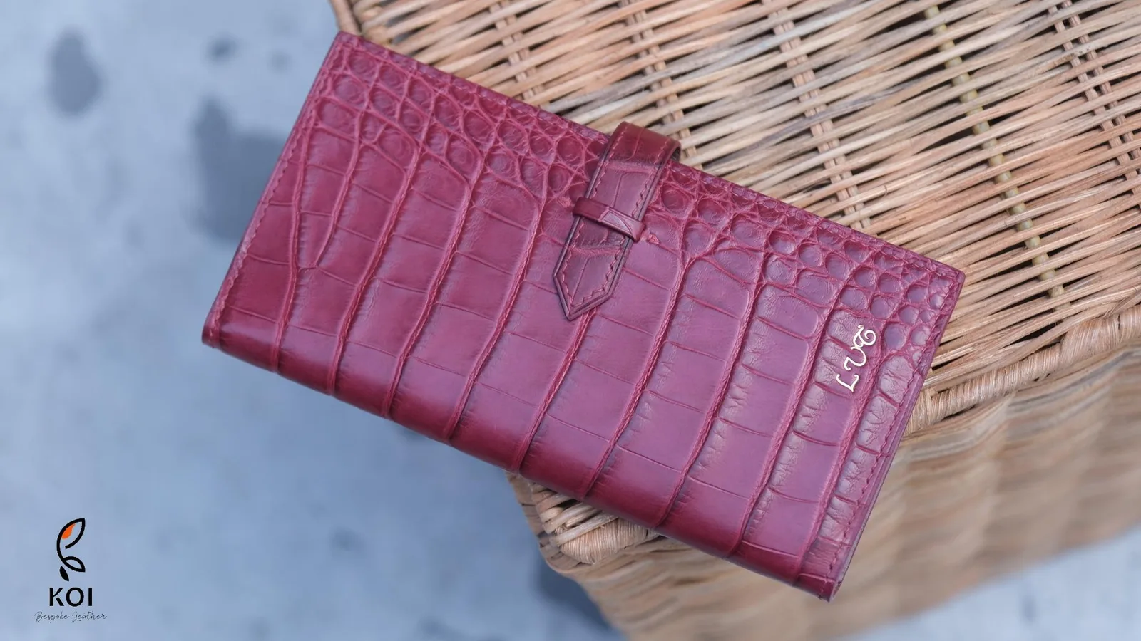 Ví Nữ Long Wallet - Da Alligator - DarkRed x DimGray - Hình 2