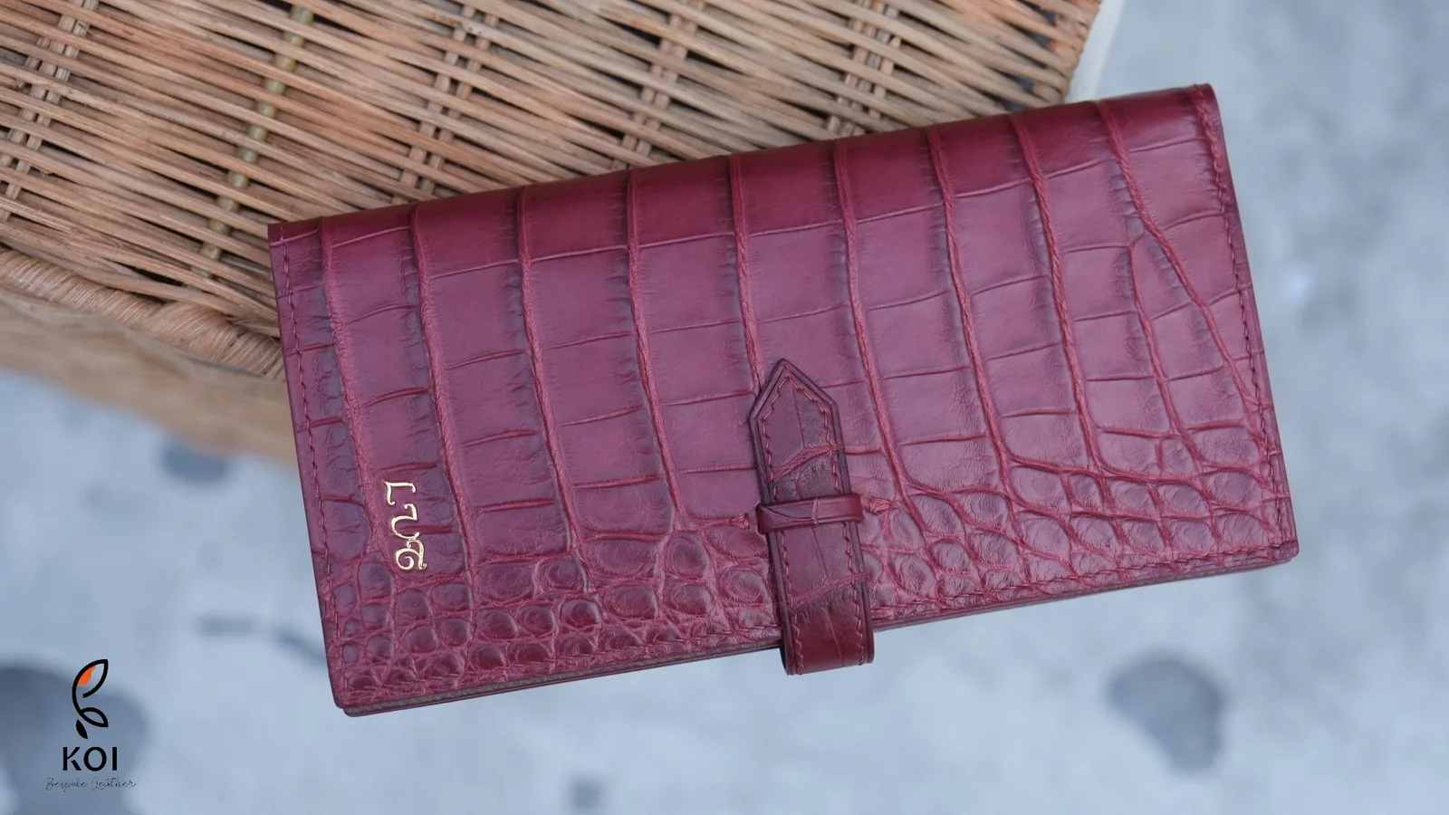 Ví Nữ Long Wallet - Da Alligator - DarkRed x DimGray - Hình 3