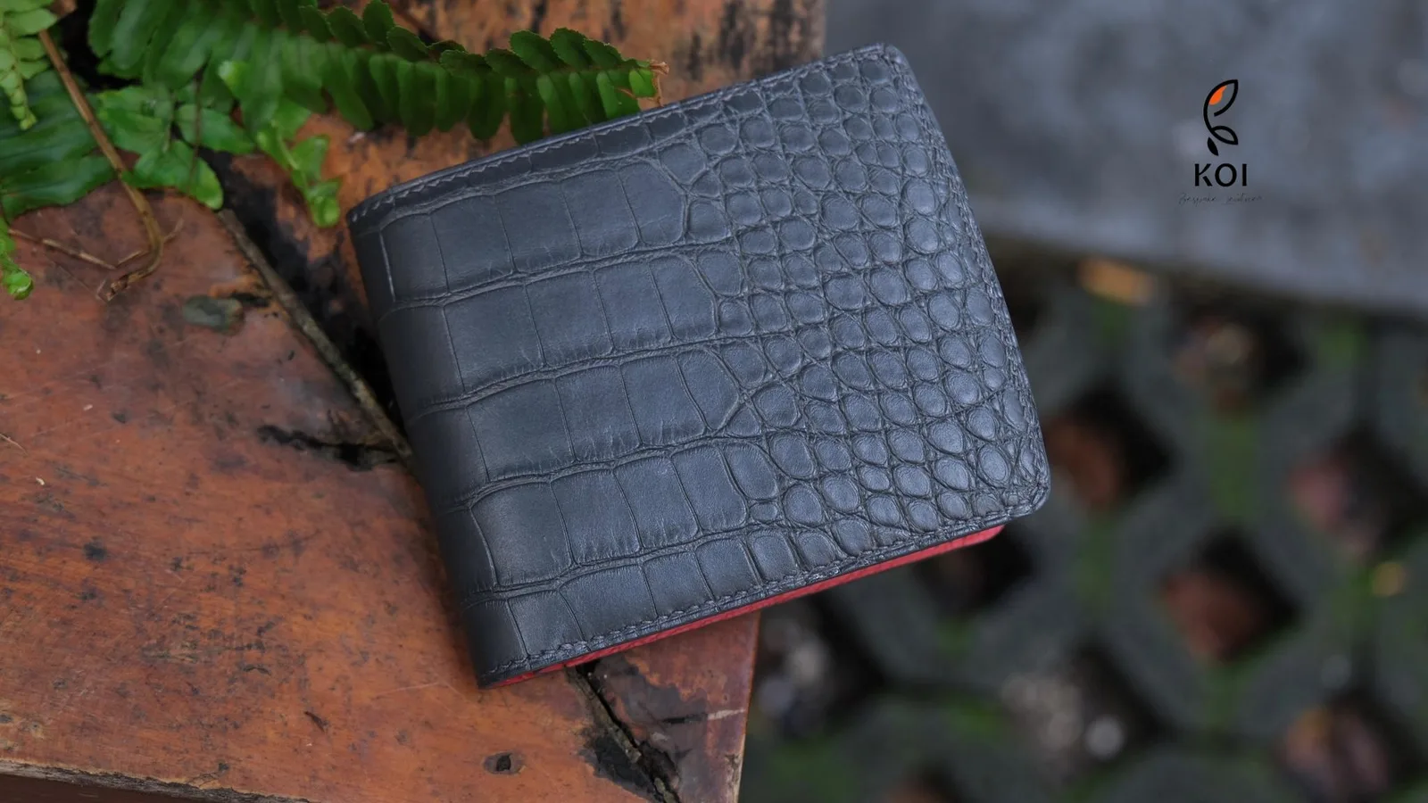 Ví Da Nam - Da Alligator - Black x Red - Hình 5