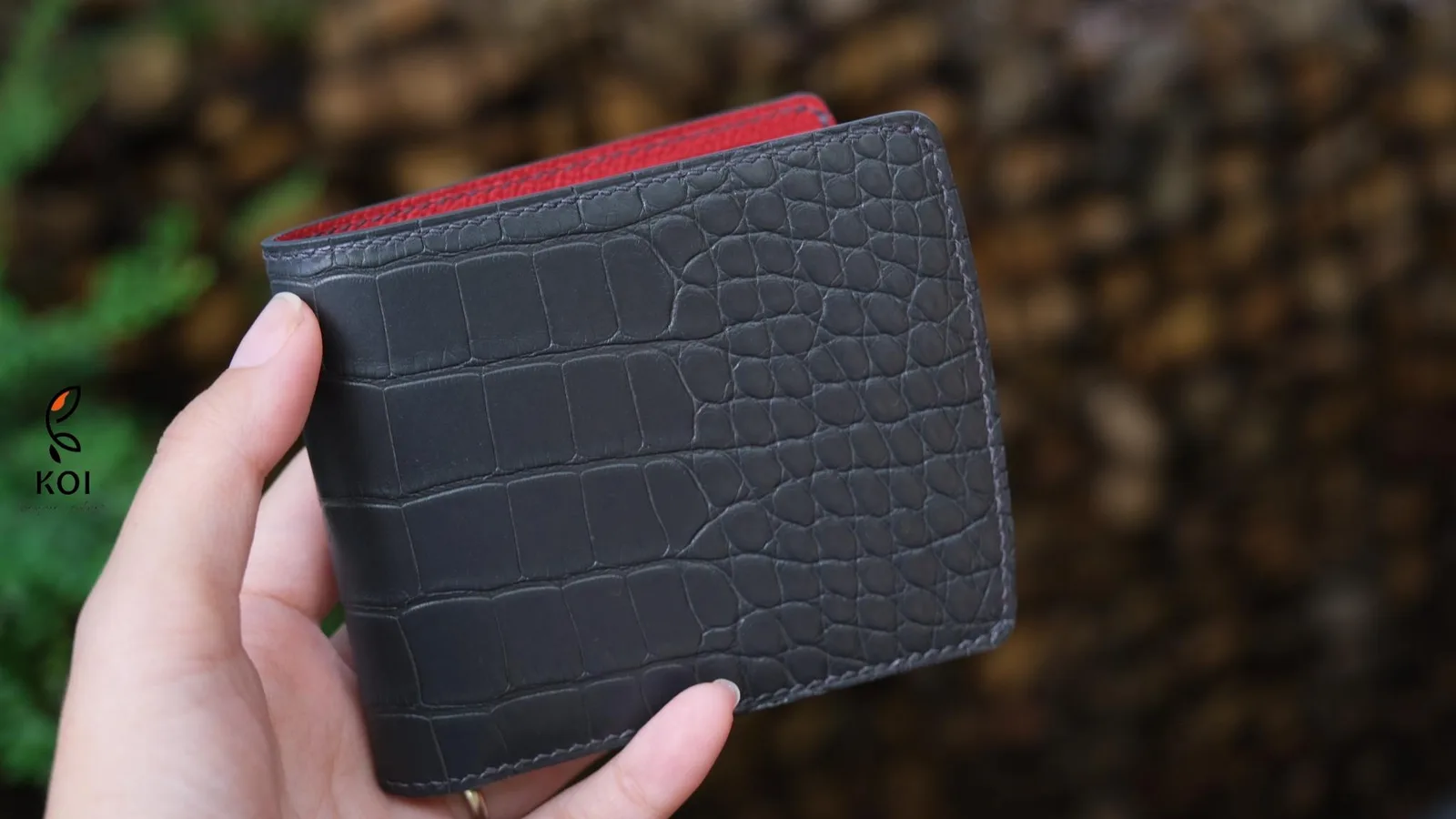 Ví Da Nam - Da Alligator - Black x Red - Hình 6