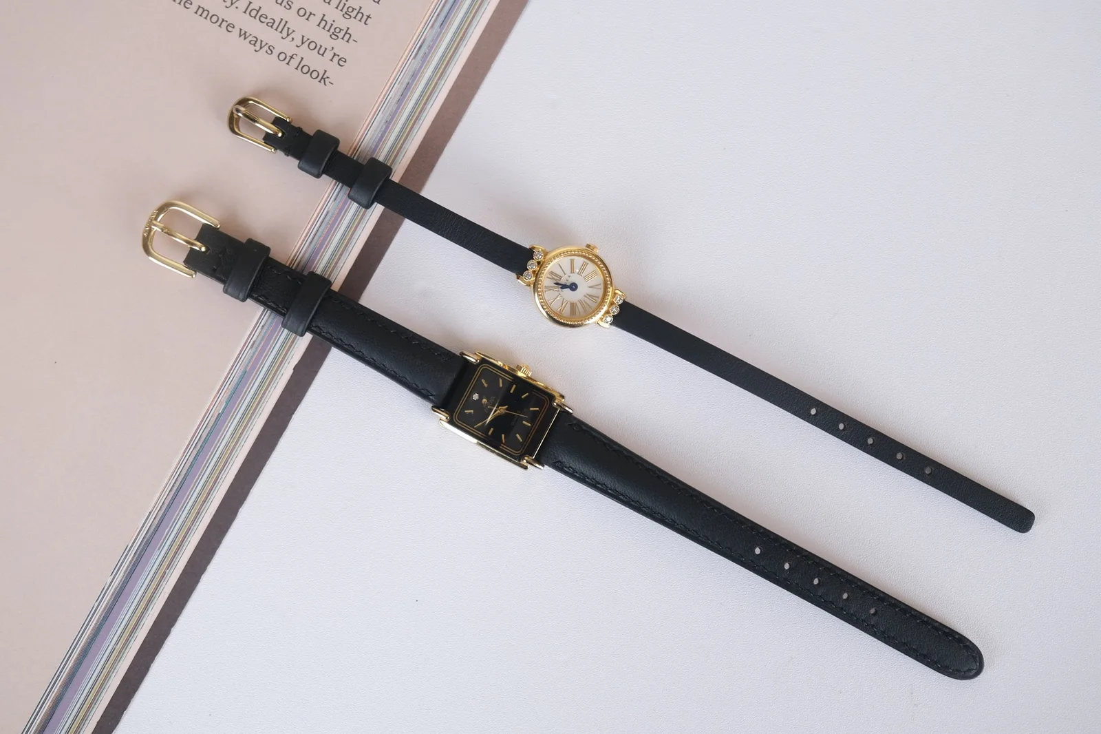 Ảnh Studio Cặp dây da đồng hồ nữ dáng thanh mảnh màu đen - Koi Leather