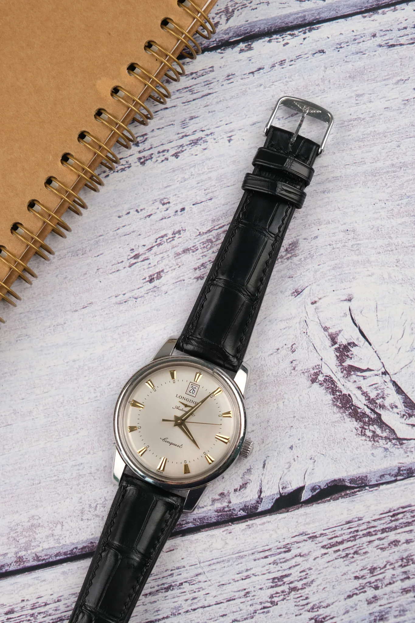 Ảnh Studio Dây đồng hồ da cá sấu đen - KOI Leather