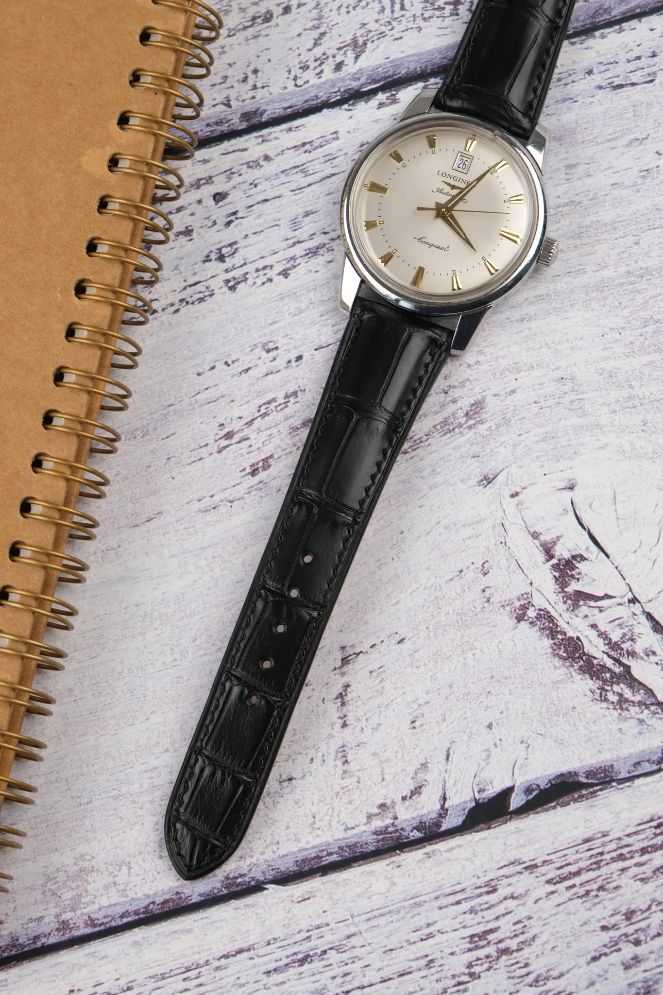 Ảnh Studio Dây đồng hồ da cá sấu đen - KOI Leather