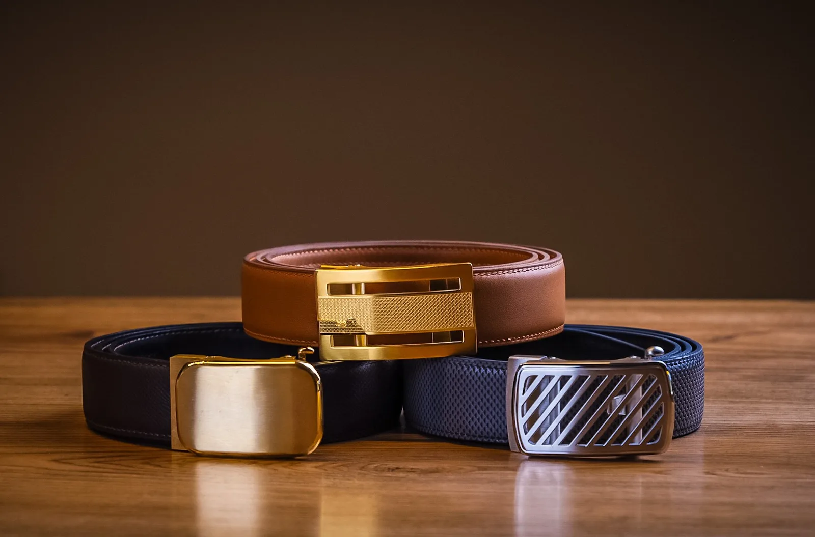 Ảnh Studio Dây thắt lưng da bò khóa ray trượt tự động - Koi Leather
