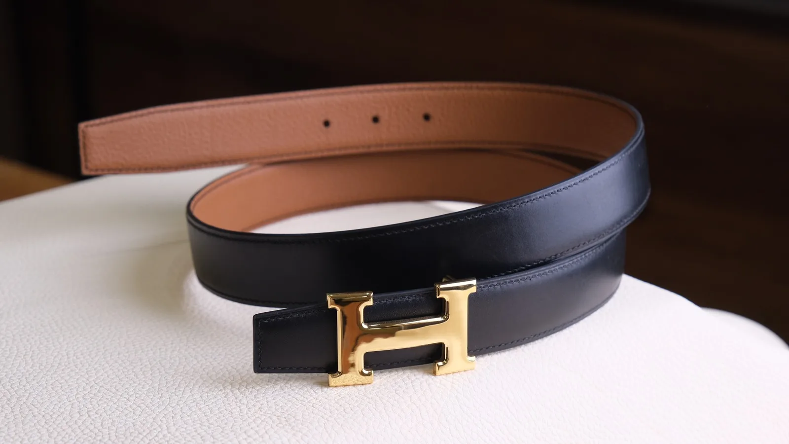 Ảnh Studio Dây lưng da Box Calf phối Togo bản 35mm - Koi Leather