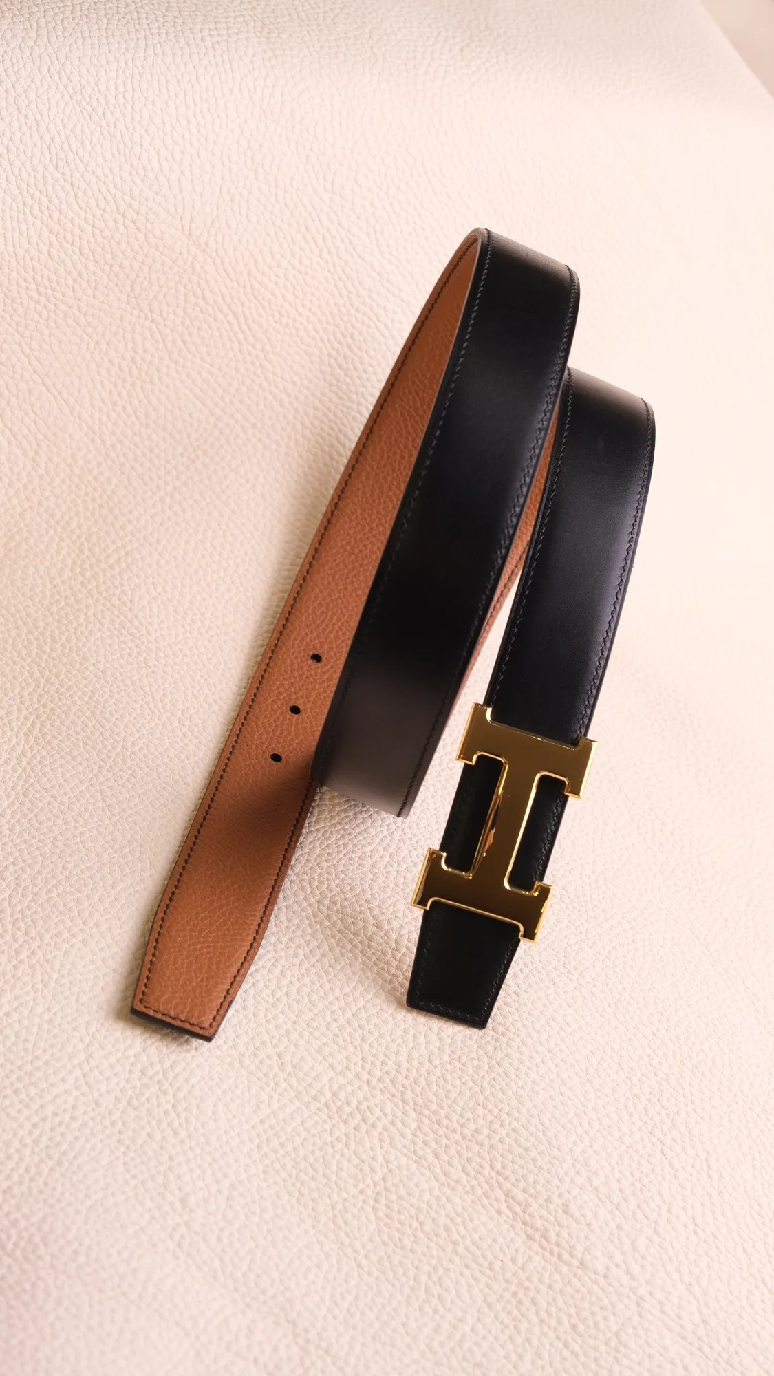 Ảnh Studio Dây lưng da Box Calf phối Togo bản 35mm - Koi Leather
