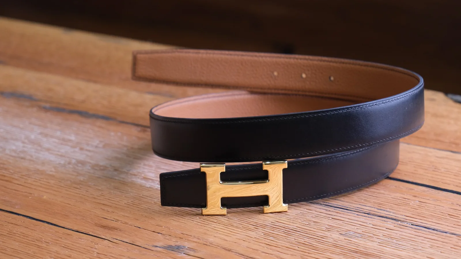 Ảnh Studio Dây lưng da Box Calf phối Togo bản 35mm - Koi Leather