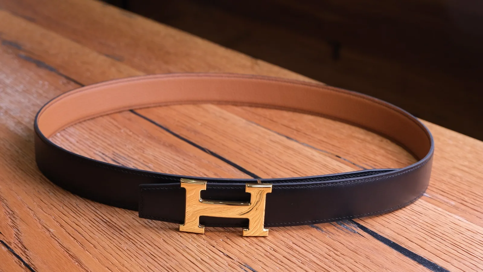Ảnh Studio Dây lưng da Box Calf phối Togo bản 35mm - Koi Leather