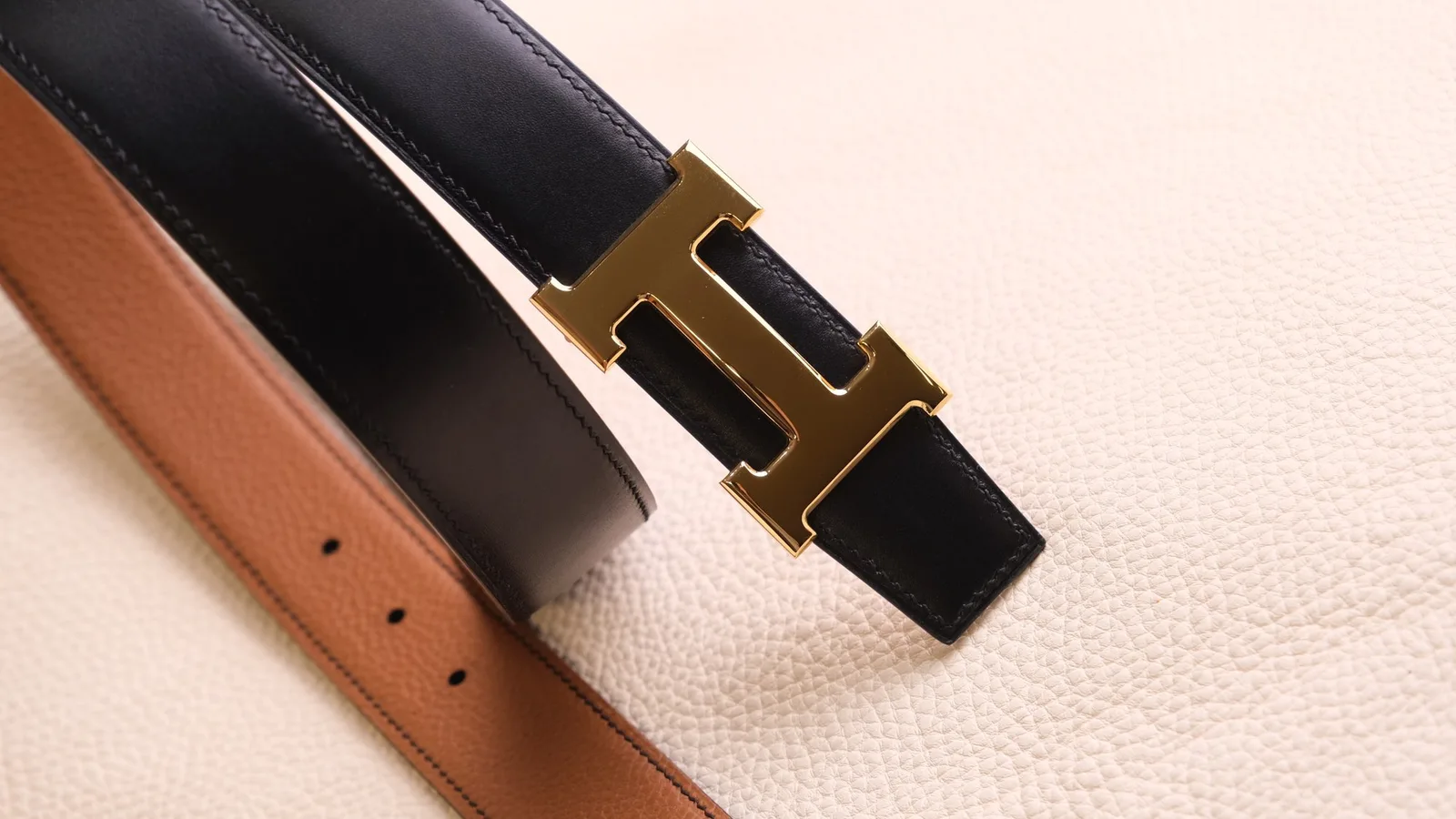 Ảnh Studio Dây lưng da Box Calf phối Togo bản 35mm - Koi Leather