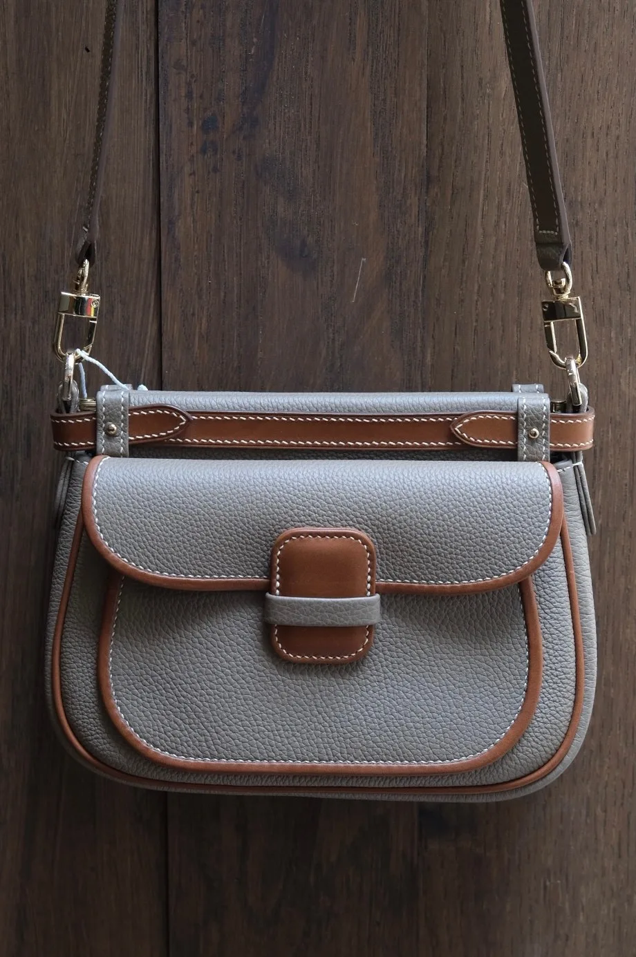 Ảnh Studio Túi Mettique da Togo màu xám Etoupe phối nâu Gold - Koi Leather
