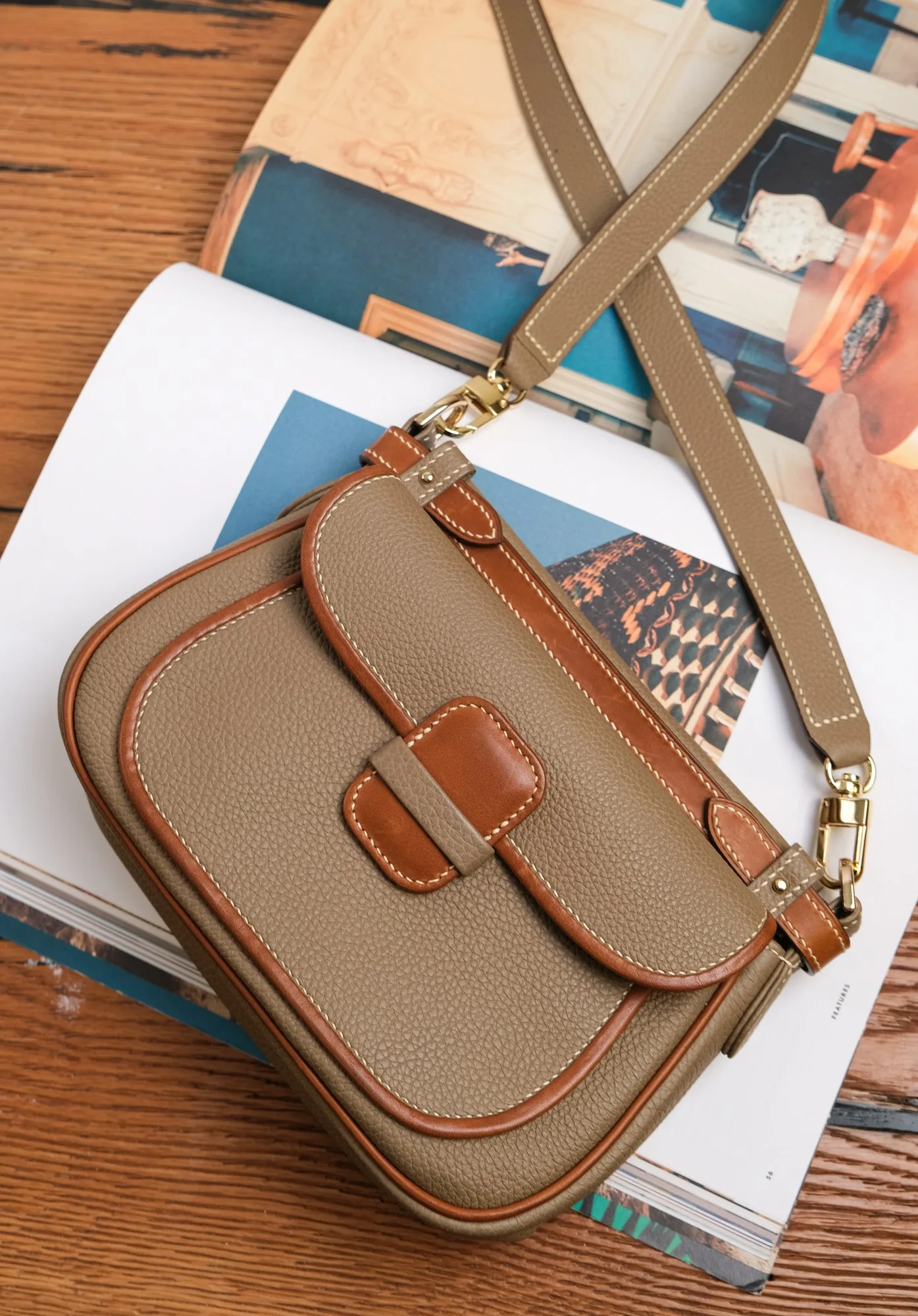 Ảnh Studio Túi Mettique da Togo màu xám Etoupe phối nâu Gold - Koi Leather