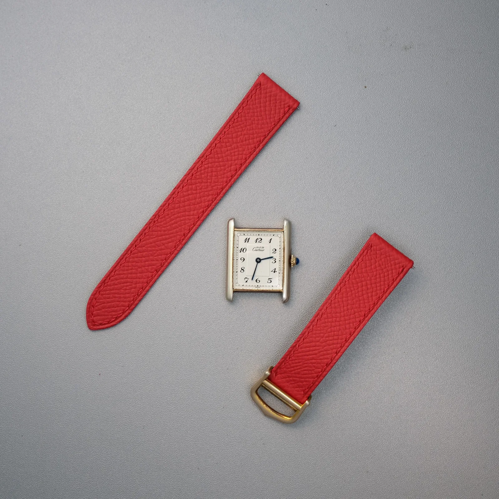 Ảnh Studio Dây đồng hồ da Epsom đỏ cho Cartier Tank - Koi Leather