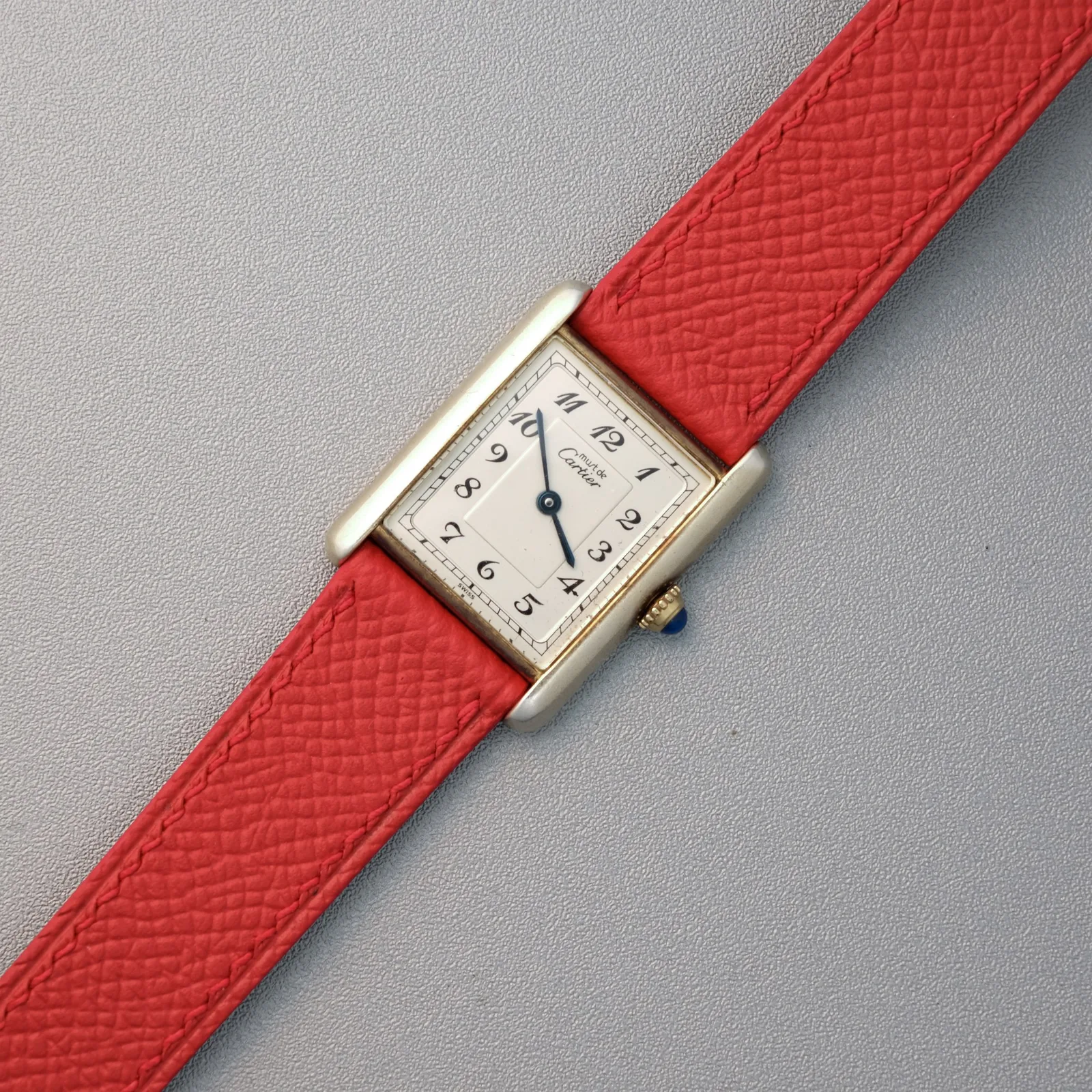 Ảnh Studio Dây đồng hồ da Epsom đỏ cho Cartier Tank - Koi Leather
