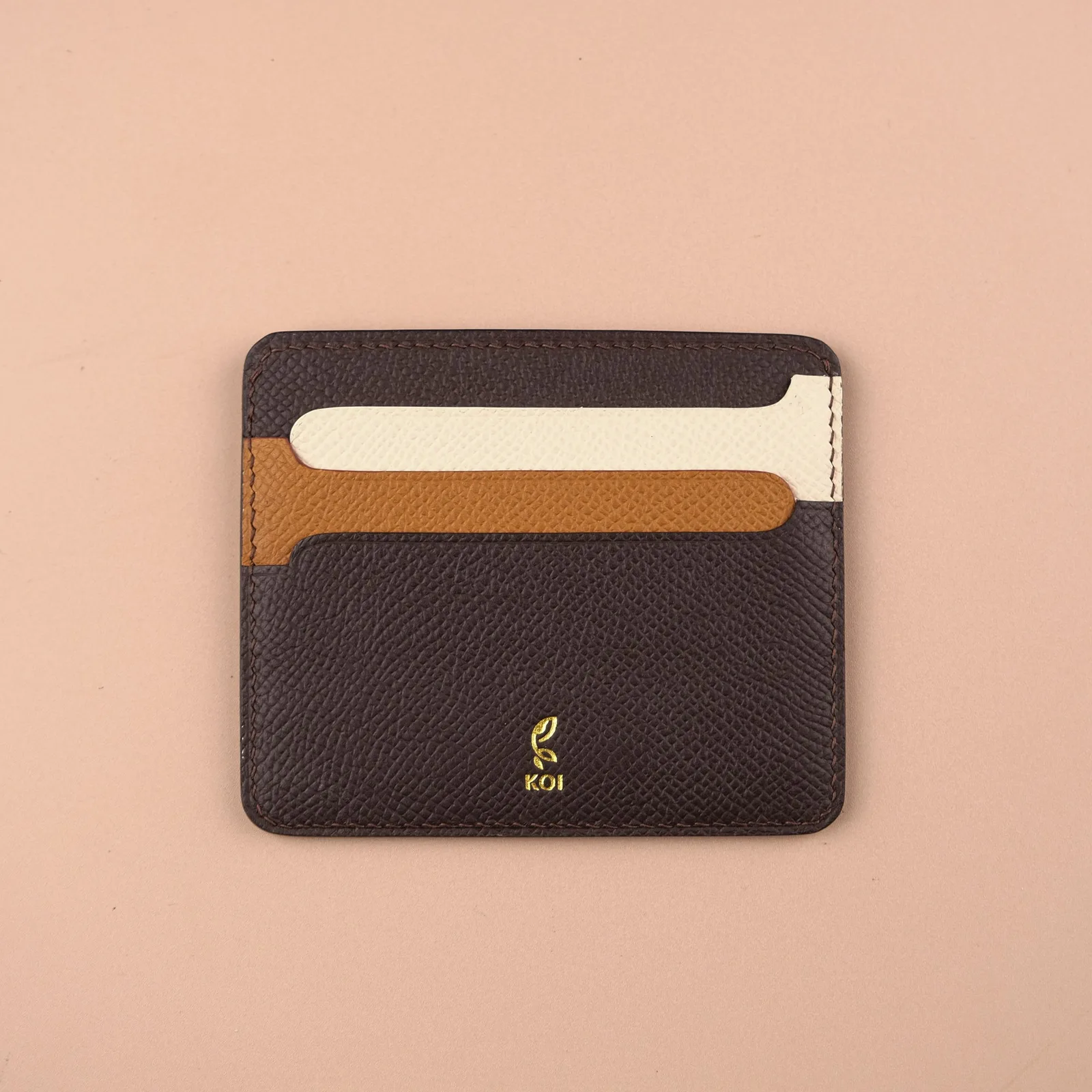 Ảnh Studio Ví thẻ Senot da Epsom nâu đậm phối màu - Koi Leather