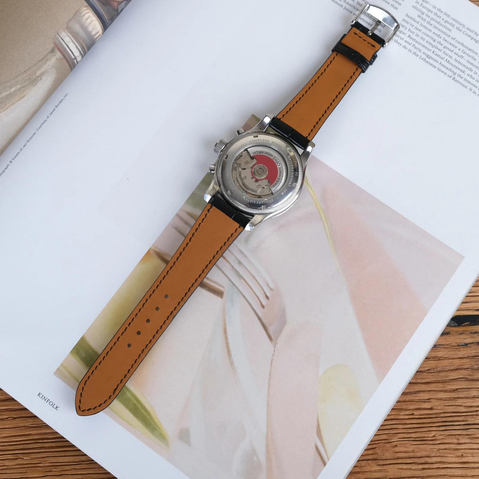 Ảnh Studio Dây đồng hồ da cá sấu cho Oris màu đen - Koi Leather