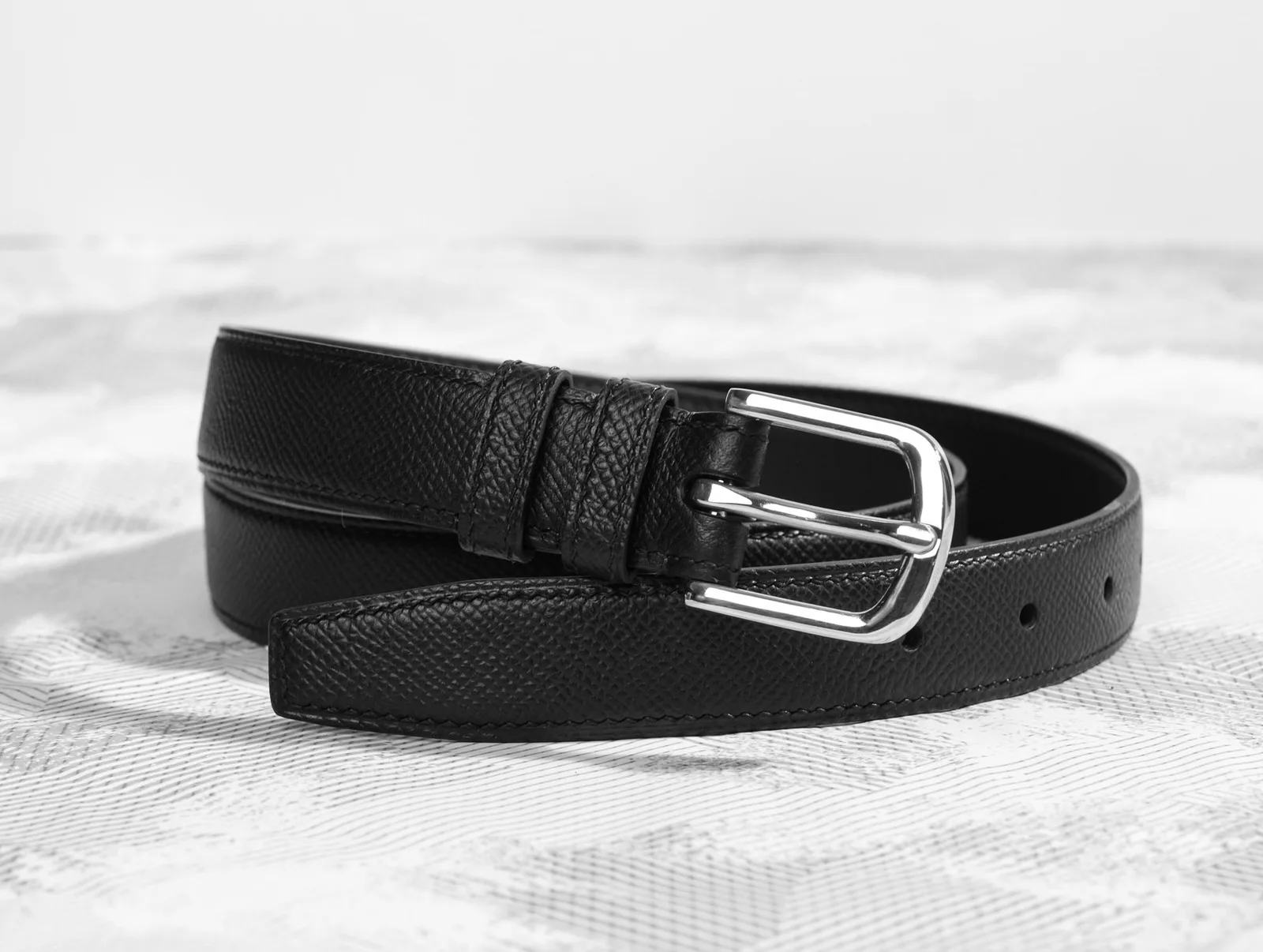 Ảnh Studio Dây lưng da Epsom đen bản 25mm khóa kim bạc - Koi Leather