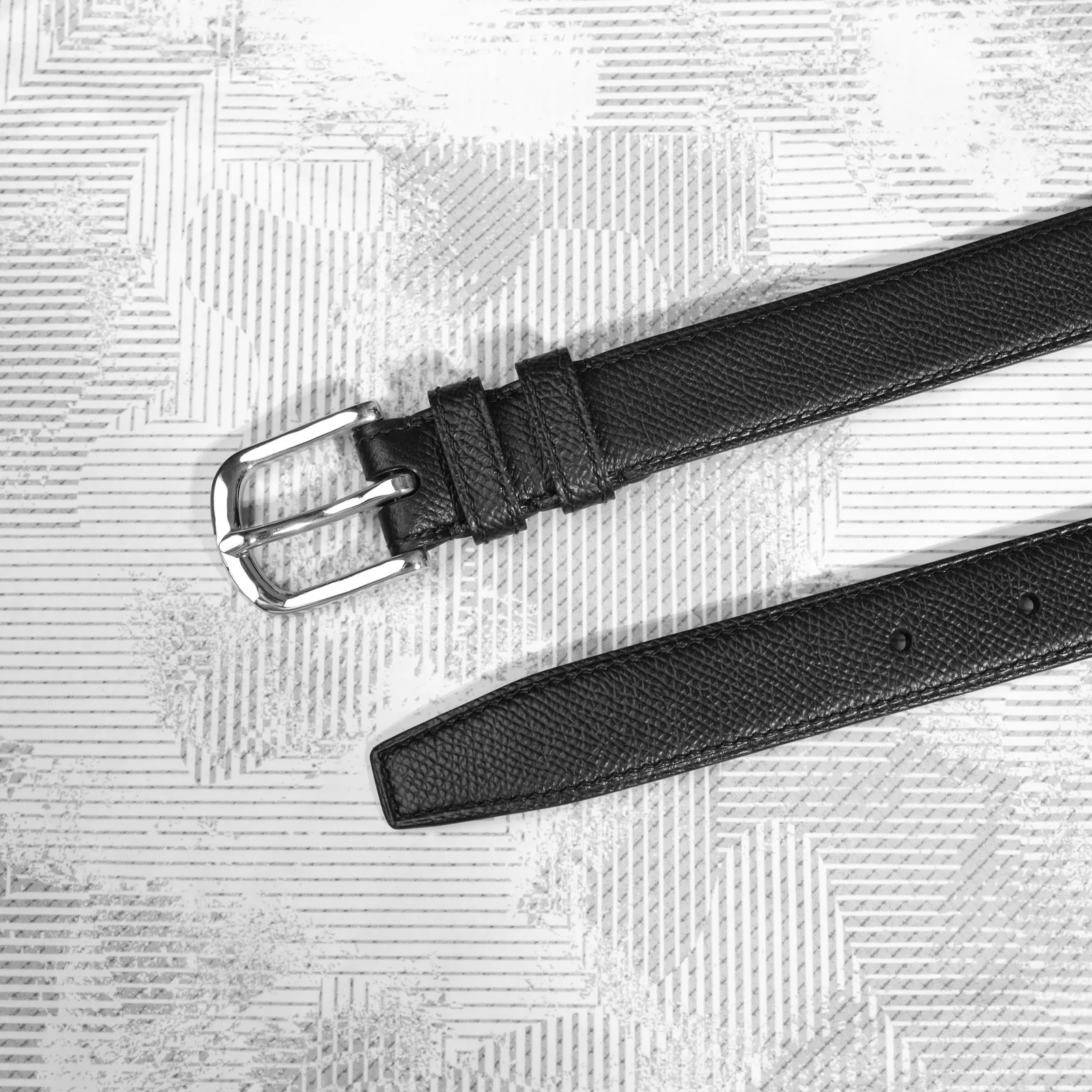 Ảnh Studio Dây lưng da Epsom đen bản 25mm khóa kim bạc - Koi Leather