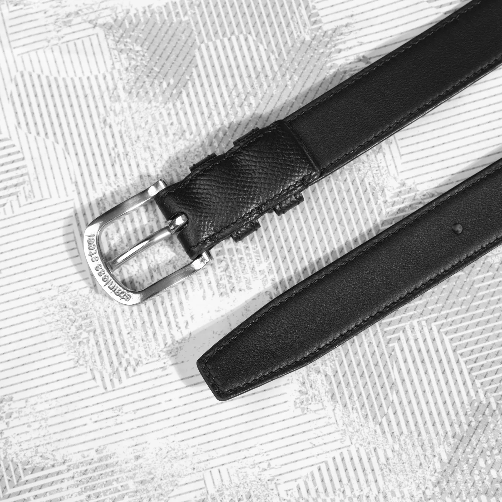 Ảnh Studio Dây lưng da Epsom đen bản 25mm khóa kim bạc - Koi Leather