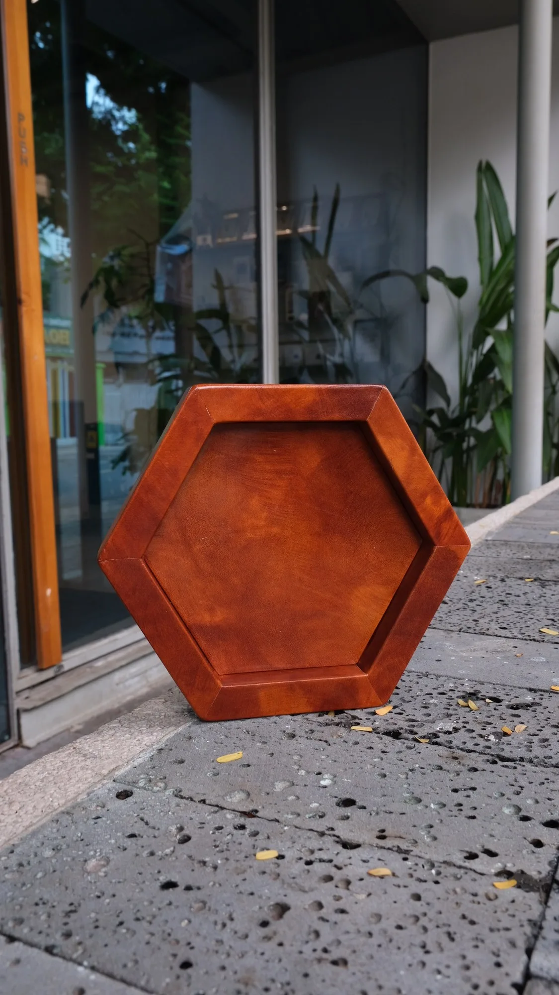 Ảnh Lifestyle Khay da để bàn dáng lục giác phối màu - Koi Leather