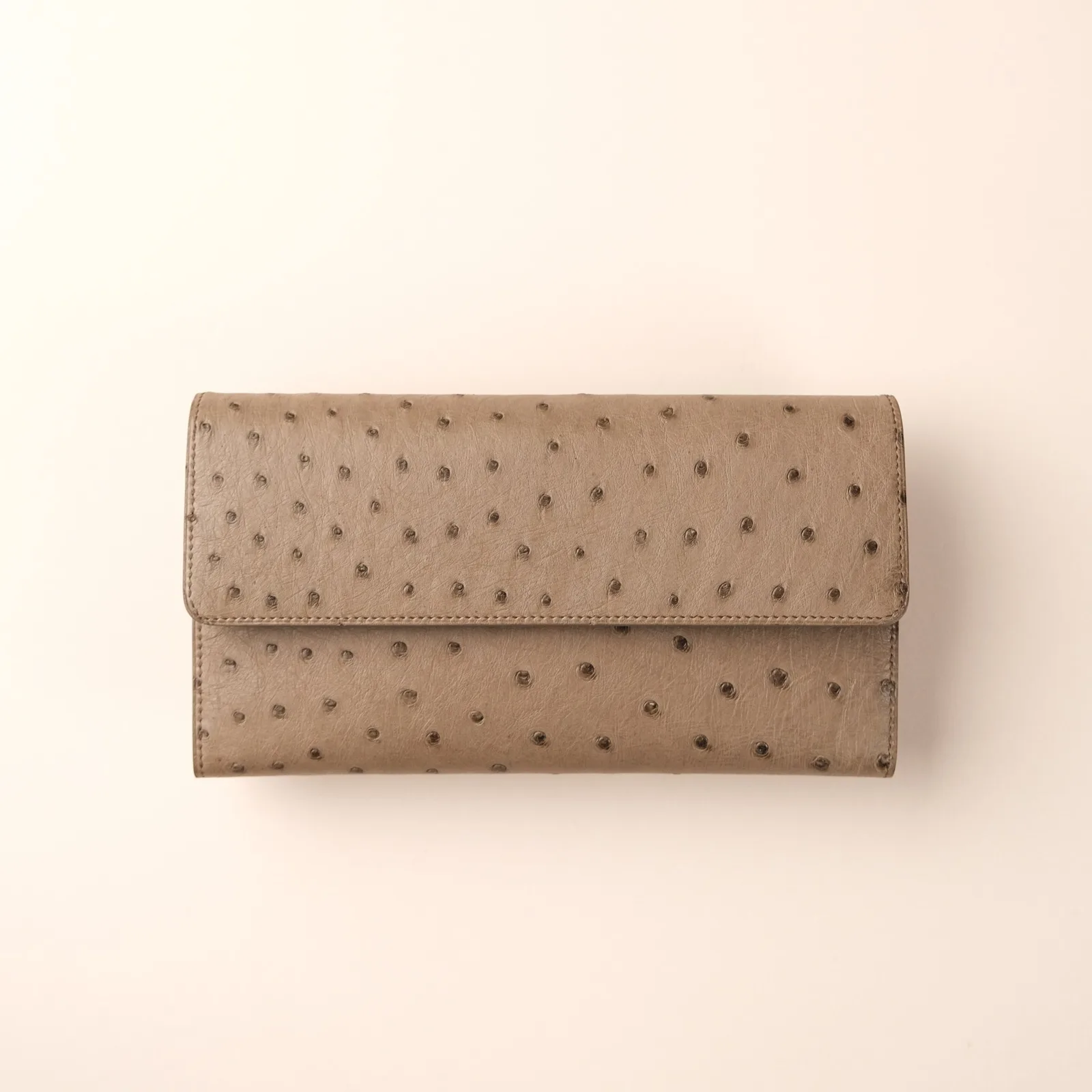 Ảnh Studio Ví dài du lịch da đà điểu màu xám taupe nắp gập - Koi Leather