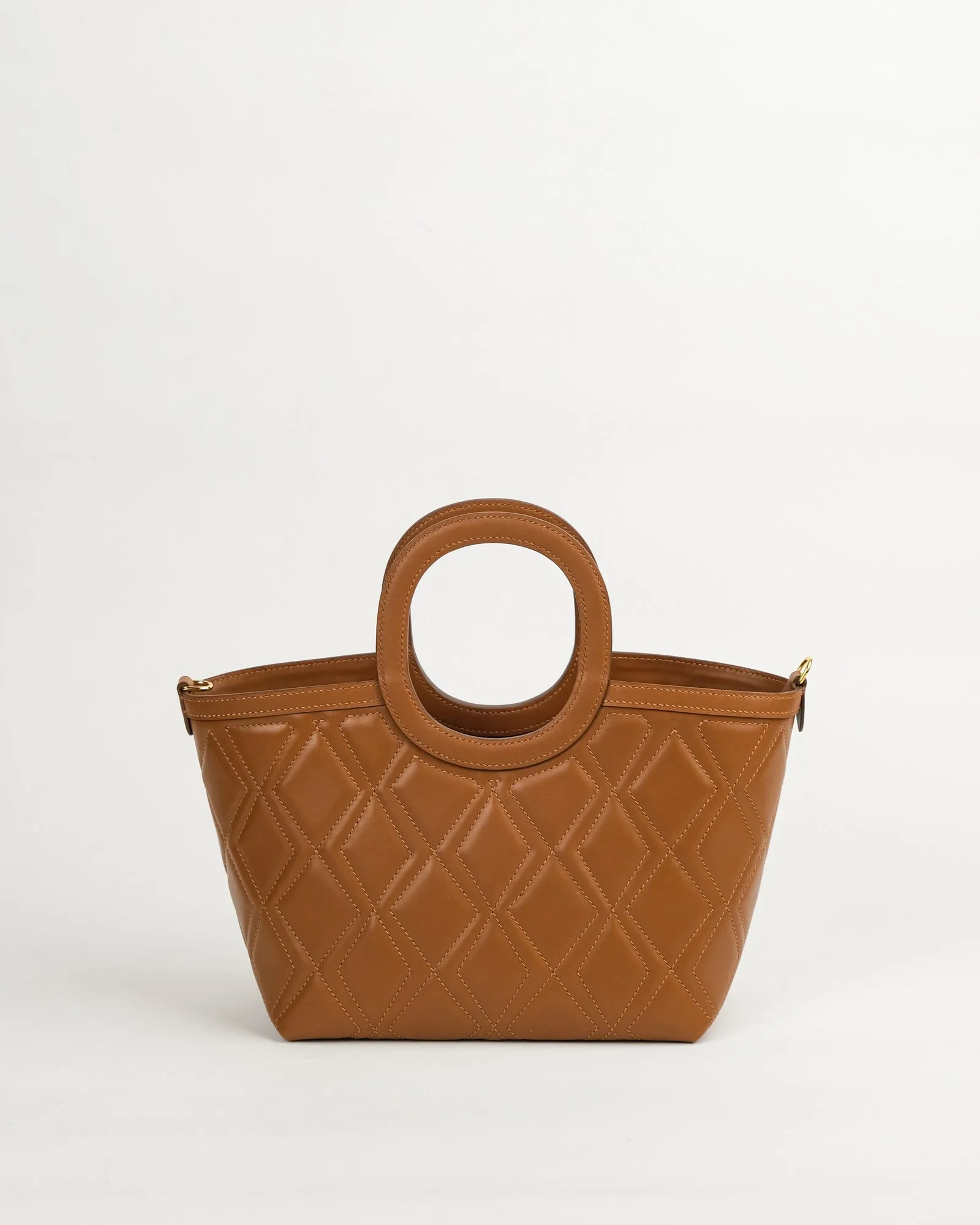 Ảnh Studio Túi Revu da bò chần trám màu vàng bò quai tròn - Koi Leather
