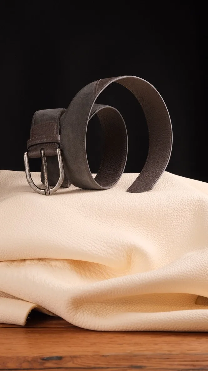 Ảnh Studio Dây lưng da Nubuck phối da Epsom màu xám - Koi Leather
