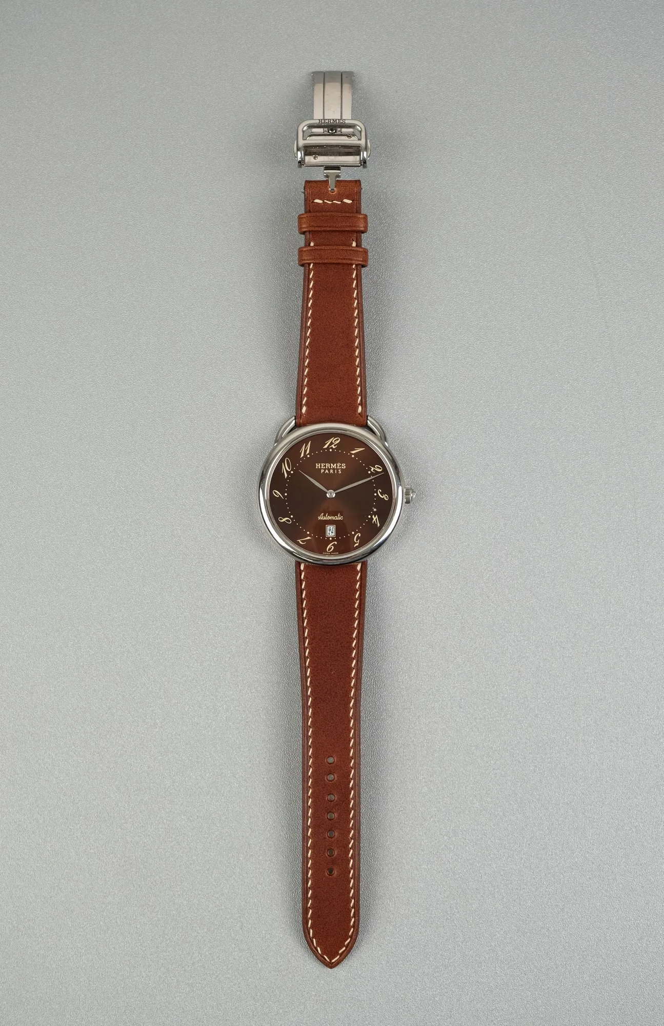 Ảnh Studio Dây Da Đồng Hồ Màu Nâu Cho Hermès Arceau - Koi Leather