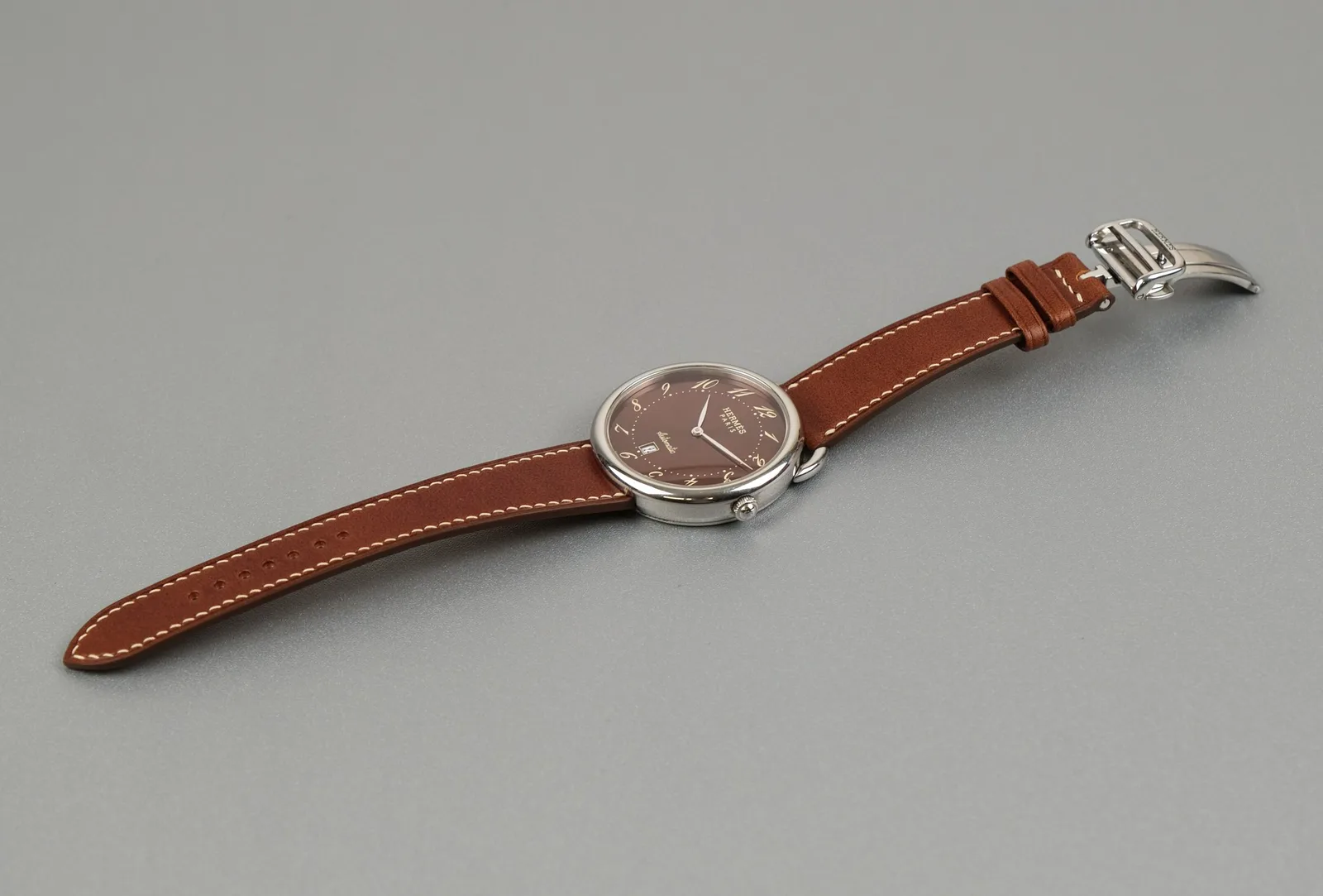 Ảnh Studio Dây Da Đồng Hồ Màu Nâu Cho Hermès Arceau - Koi Leather