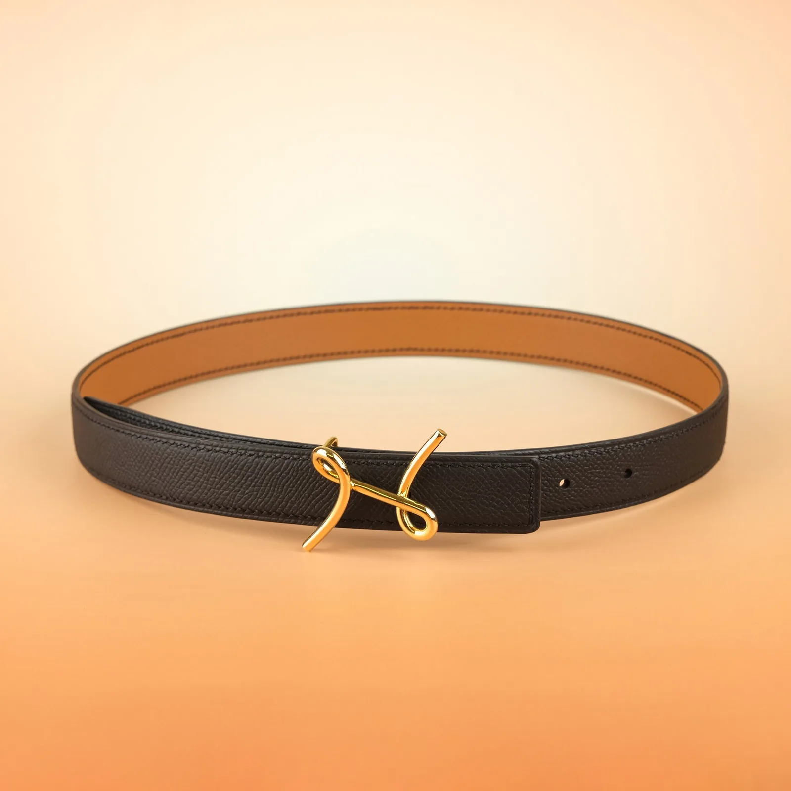 Ảnh Studio Dây lưng da bò Epsom hai mặt bản 25mm đen và gold - Koi Leather