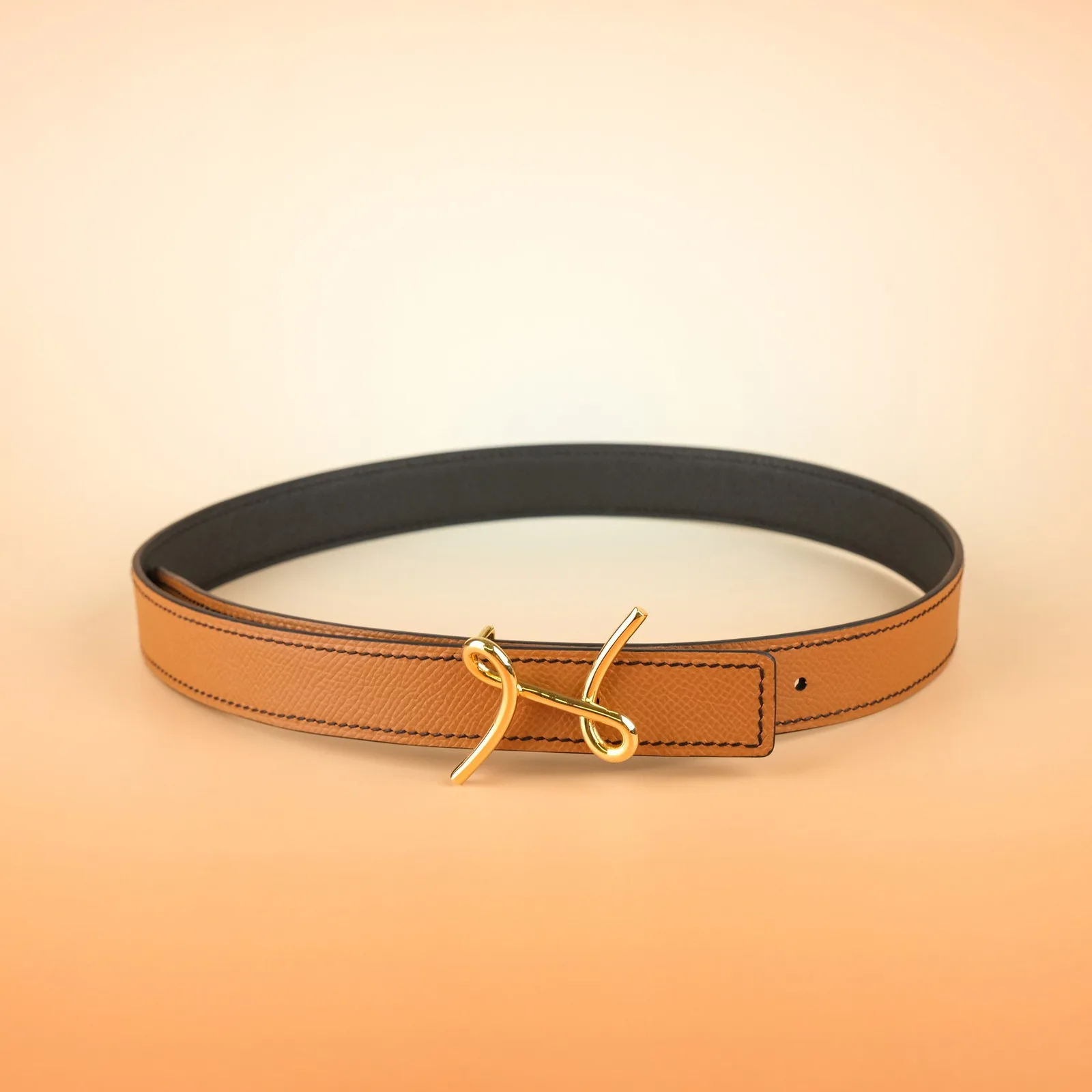 Ảnh Studio Dây lưng da bò Epsom hai mặt bản 25mm đen và gold - Koi Leather