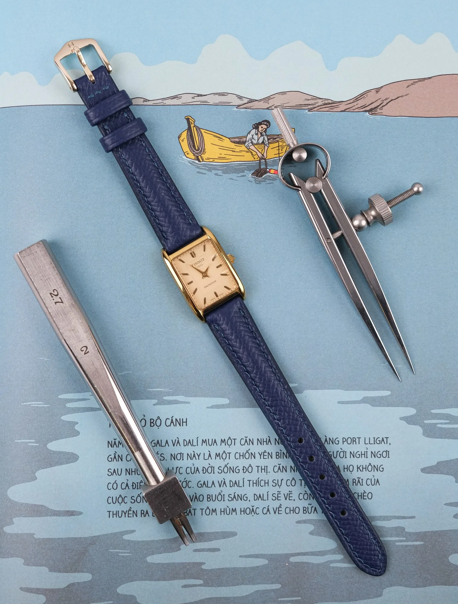 Ảnh Lifestyle Dây da Epsom màu xanh navy cho đồng hồ Tissot - Koi Leather