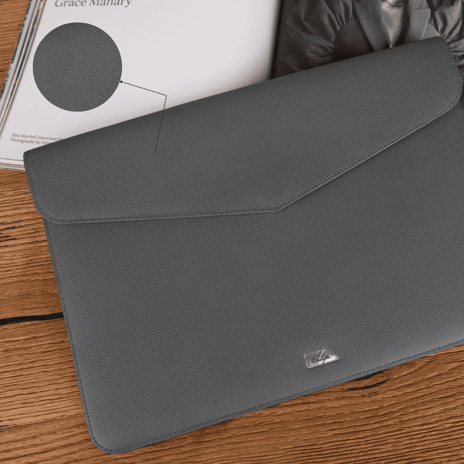 Bao da Macbook, Laptop - Da Bê Epsom - Xám - Hình 6