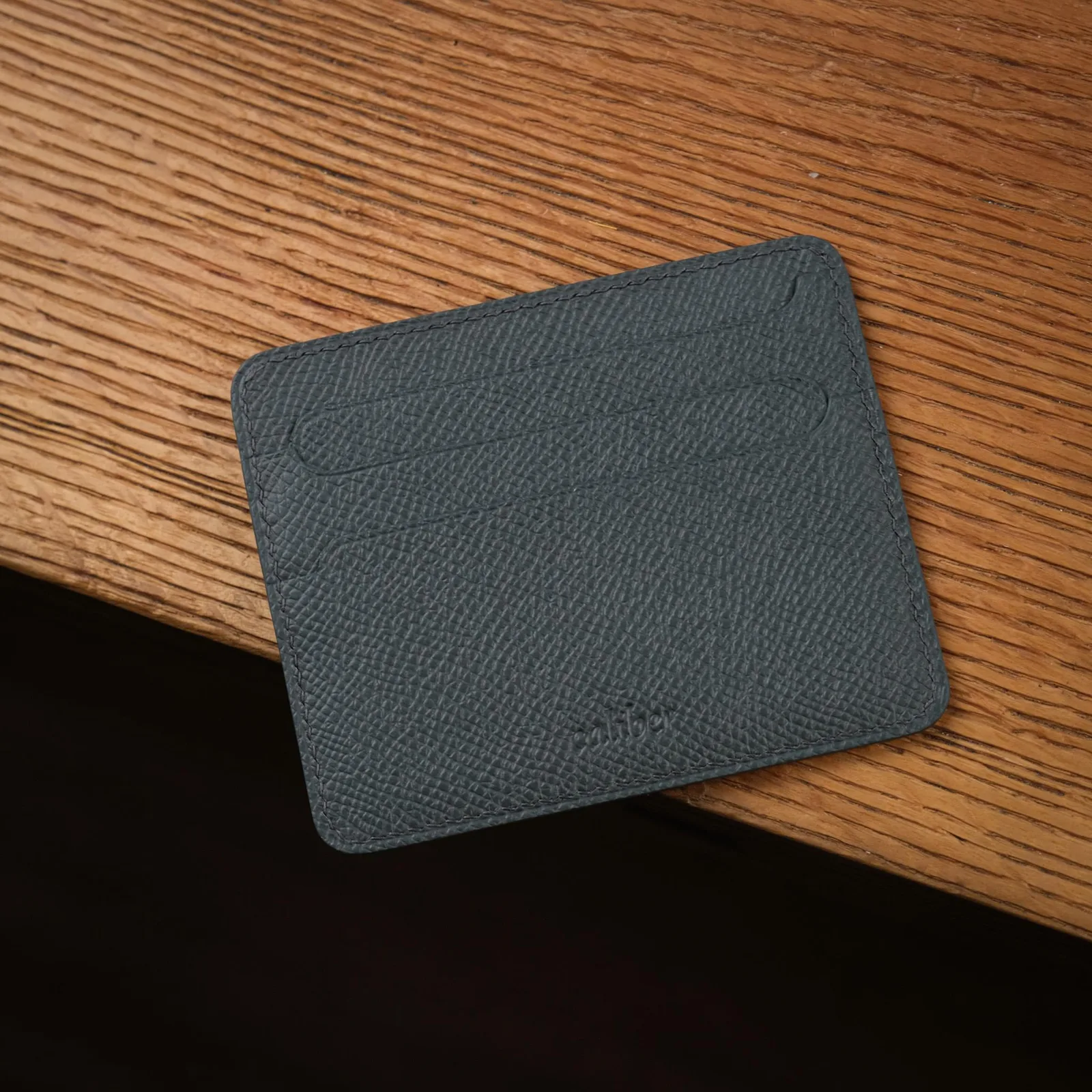 Card Holder Da Epsom Xám Xanh Kèm Kẹp Tiền Đồng