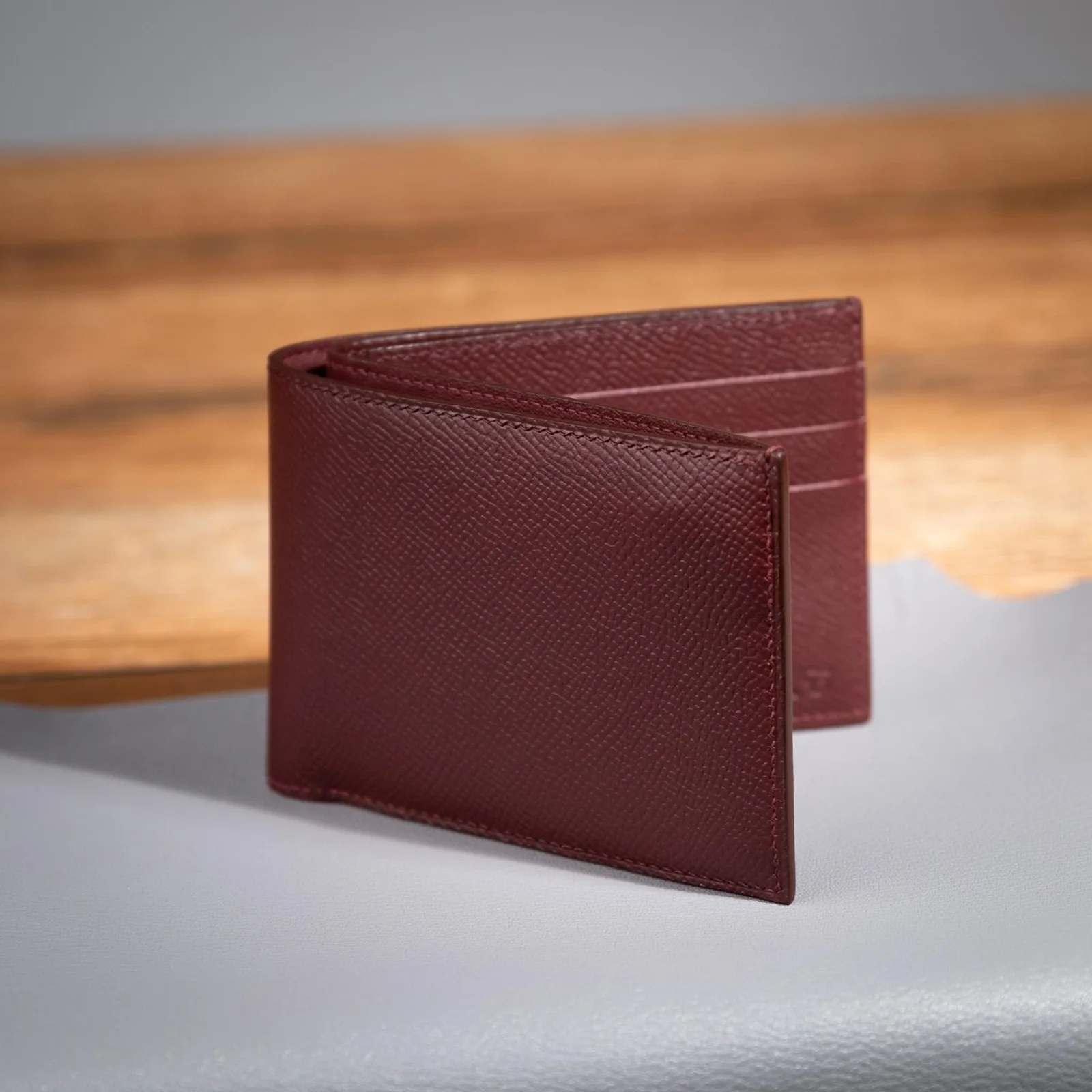 Ví Da Nam Epsom Đỏ Burgundy Handmade
