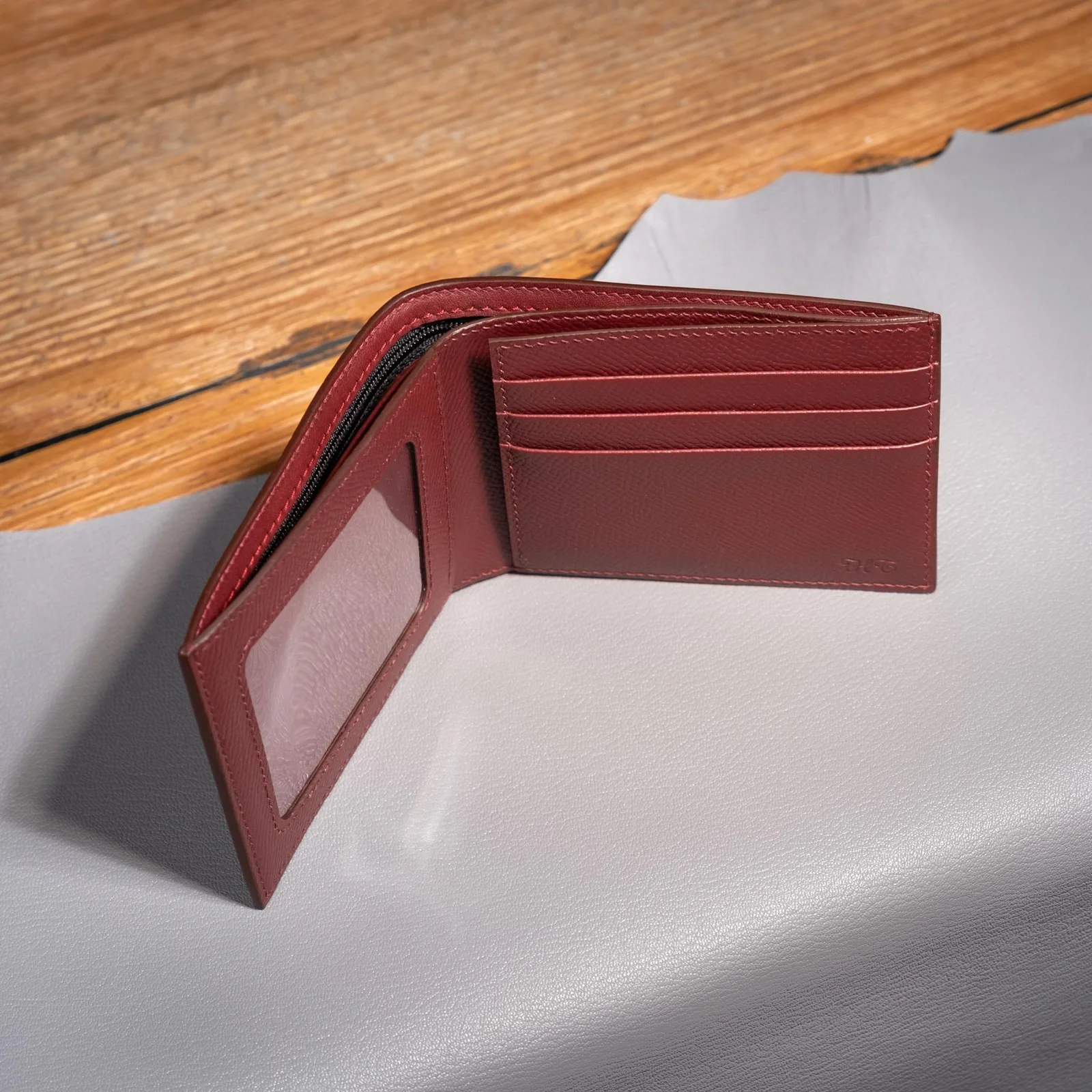 Ví Da Nam Epsom Đỏ Burgundy Handmade