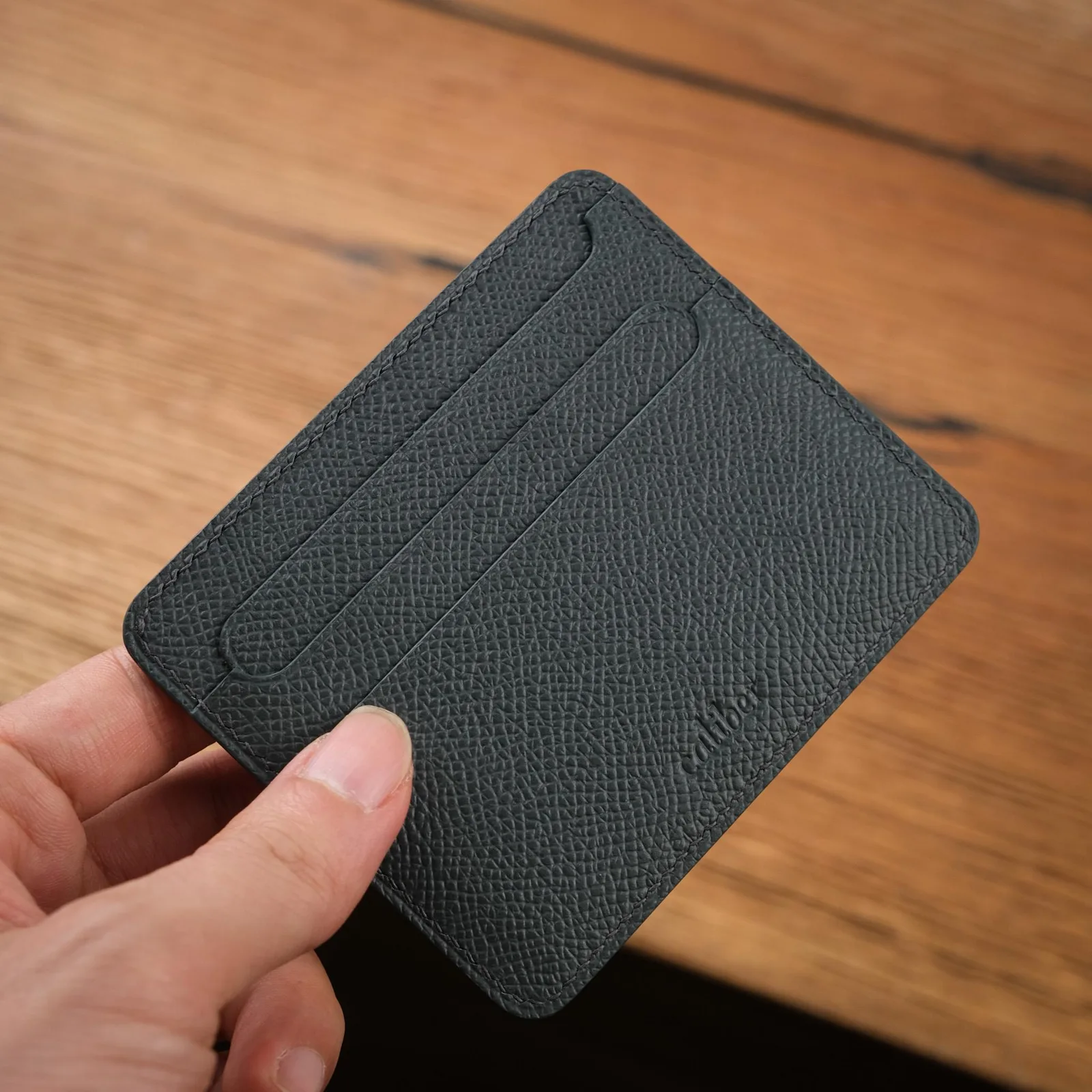 Card Holder Da Epsom Xám Xanh Kèm Kẹp Tiền Đồng