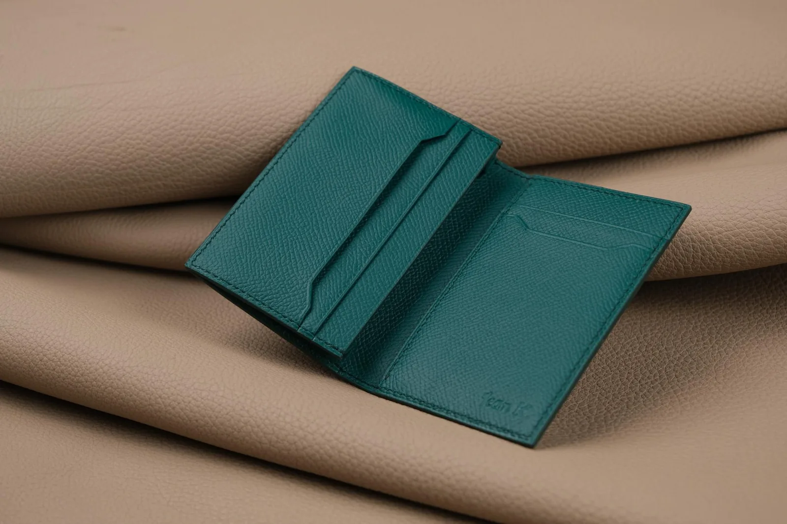 Ví Thẻ Da Epsom Xanh Ngọc Lục Bảo Handmade