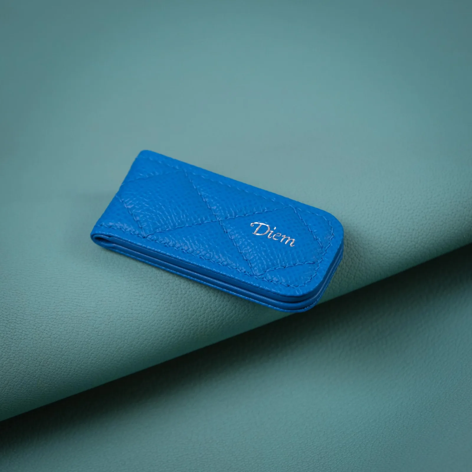 Kẹp Tiền Da Epsom Xanh Blue Khắc Tên Diem
