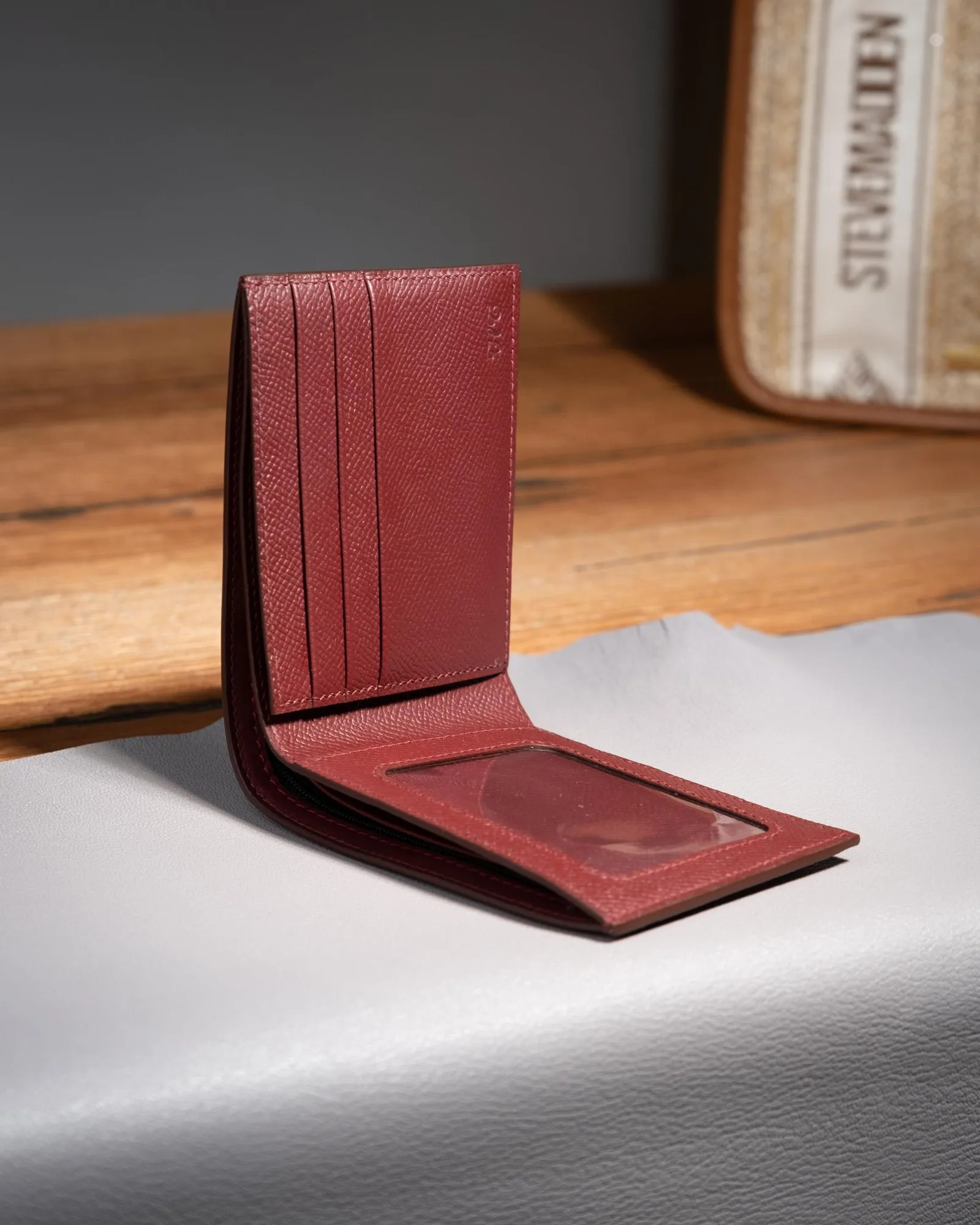 Ví Da Nam Epsom Đỏ Burgundy Handmade