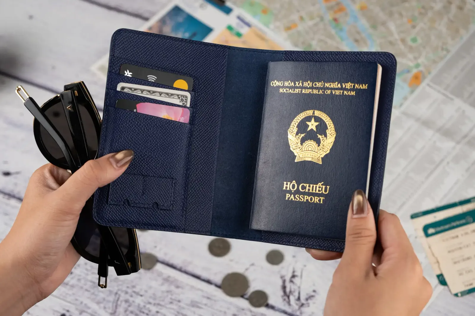 PassPort Cover - Da Espom - Navy - Hình 2