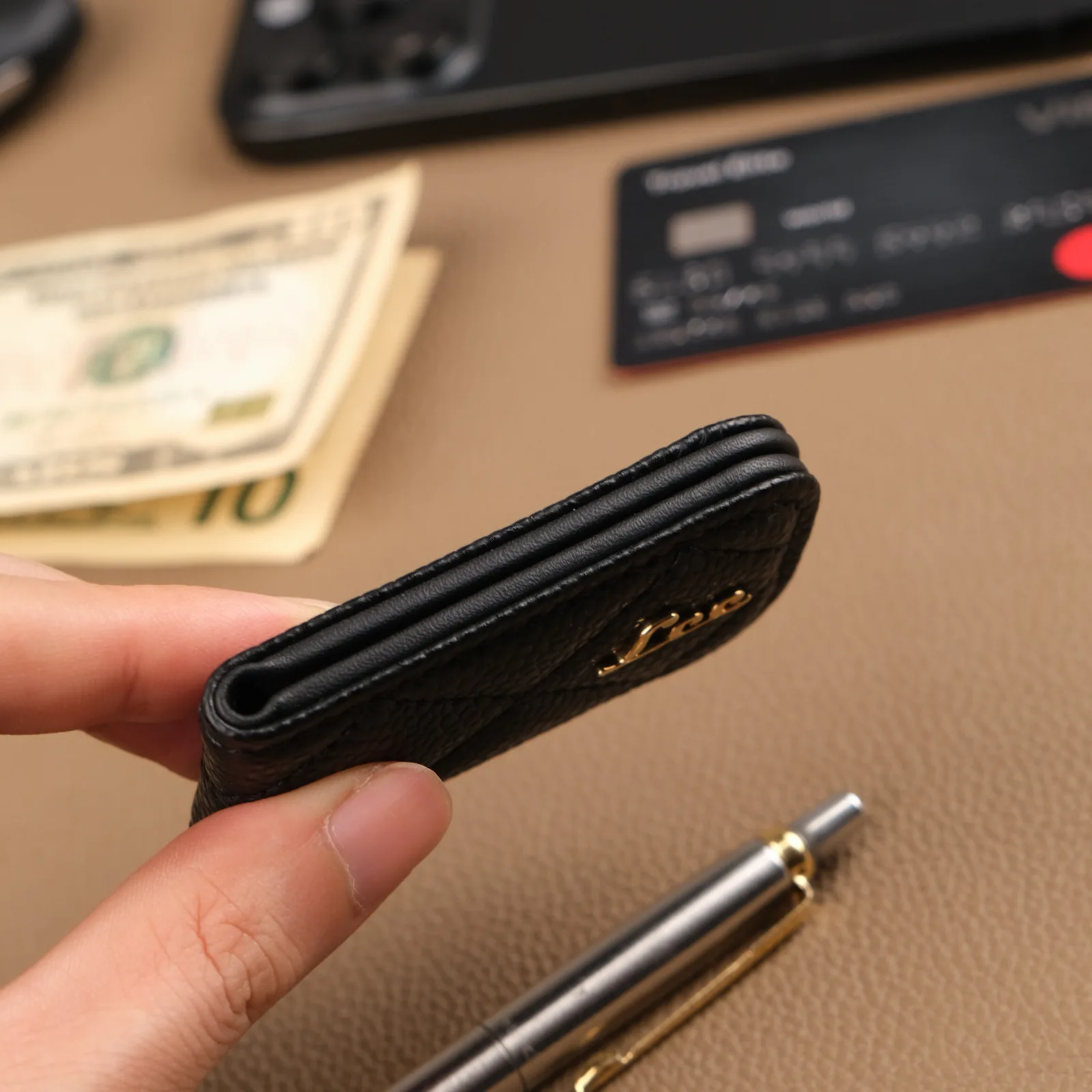 Kẹp Tiền Money Clip - Da Caviar - Black - Hình 5
