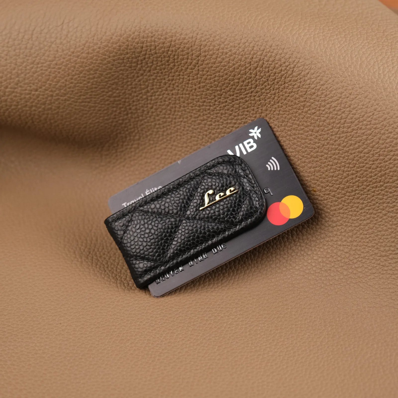 Kẹp Tiền Money Clip - Da Caviar - Black - Hình 14