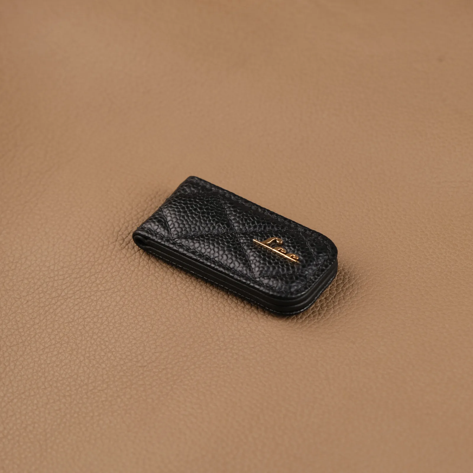 Kẹp Tiền Money Clip - Da Caviar - Black - Hình 6